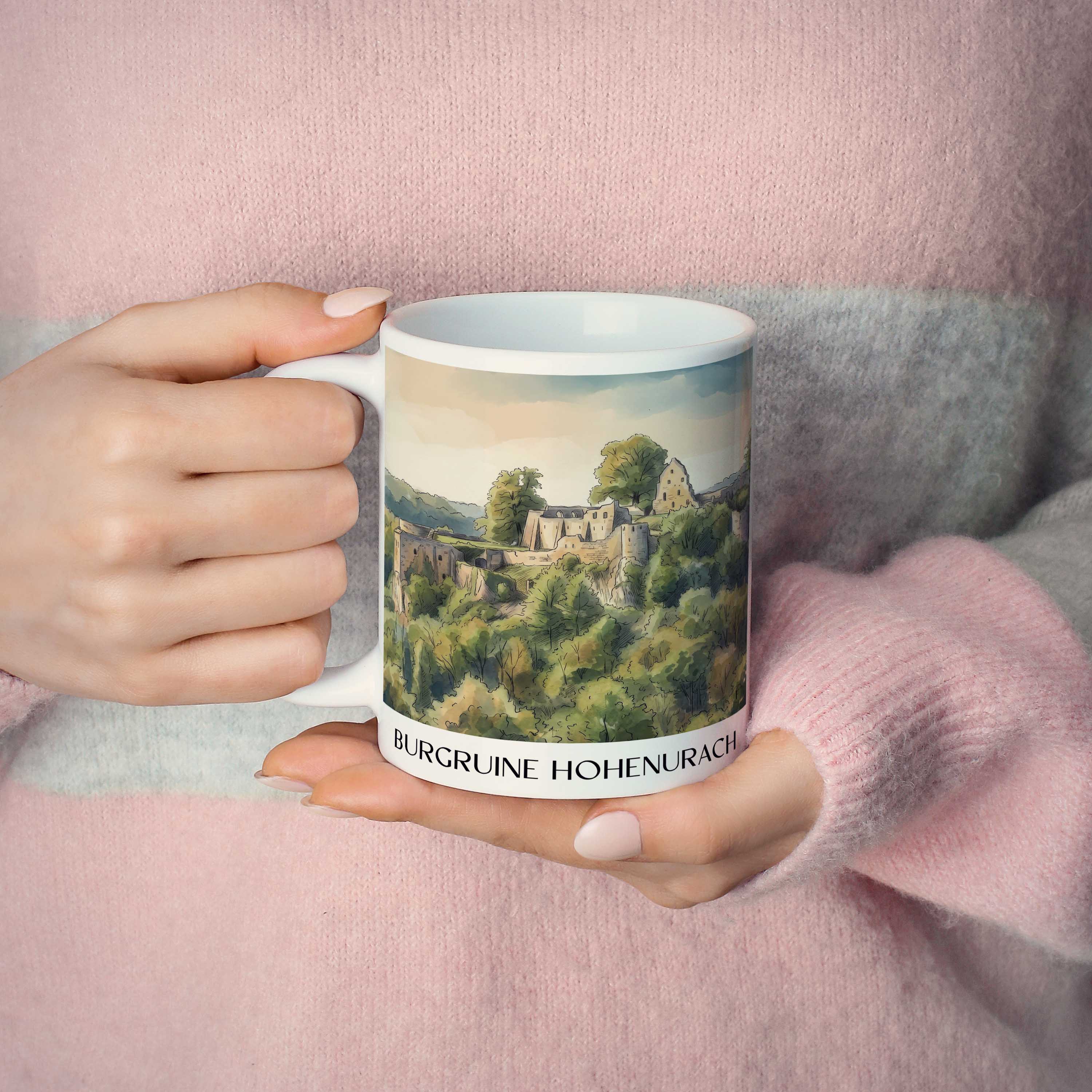 burgruine-hohenurach-schwäbische-alb-deutschland-kaffeebecher-aquarell