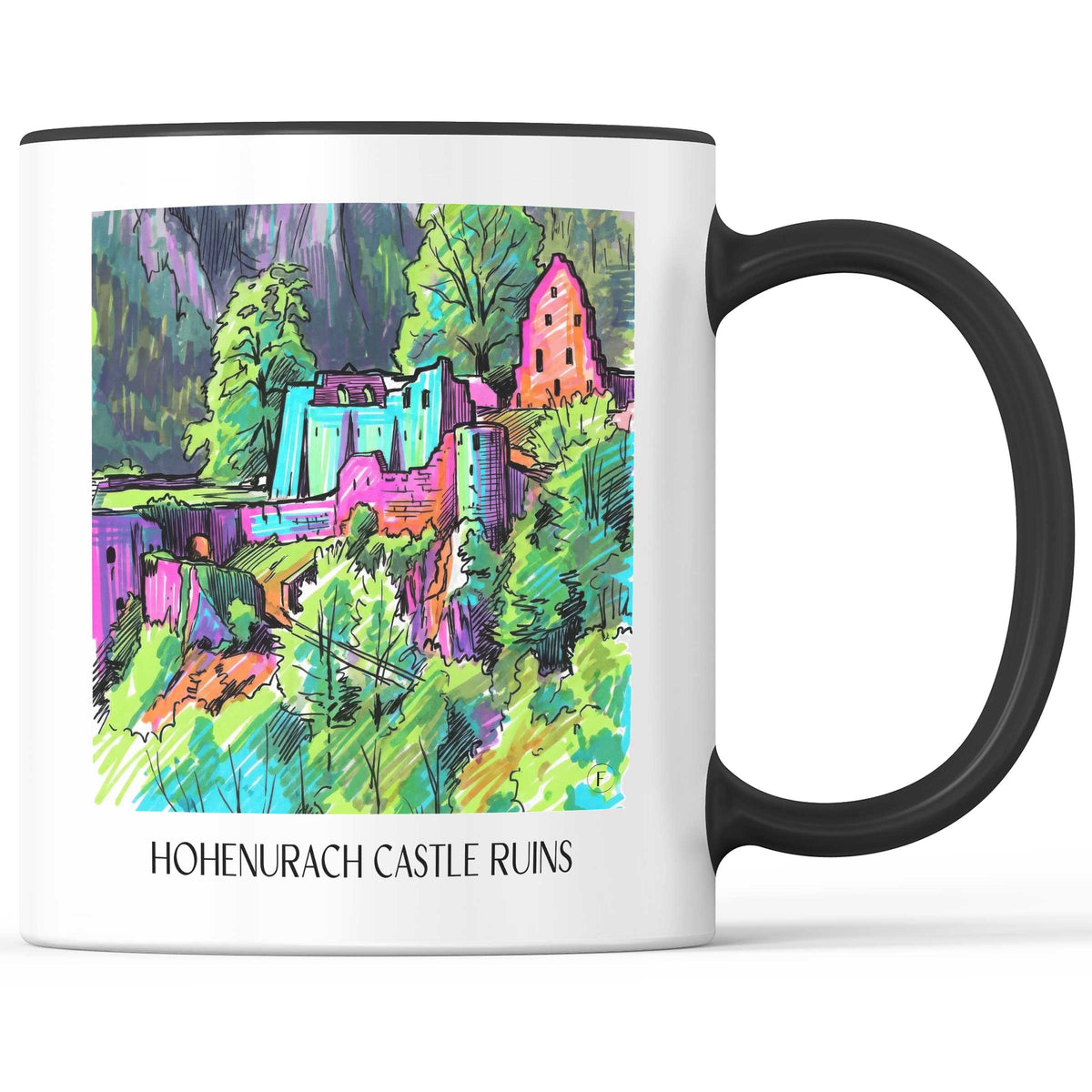 Burgruine Hohenurach Kaffeebecher - Schwäbische Alb - Deutschland Becher - Kaffeetasse im Tag Graffiti Stil - favplace