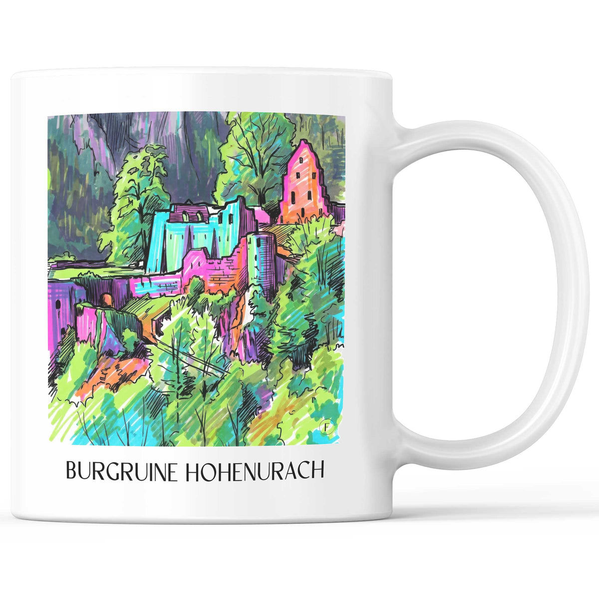 Burgruine Hohenurach Kaffeebecher - Schwäbische Alb - Deutschland Becher - Kaffeetasse im Tag Graffiti Stil - favplace