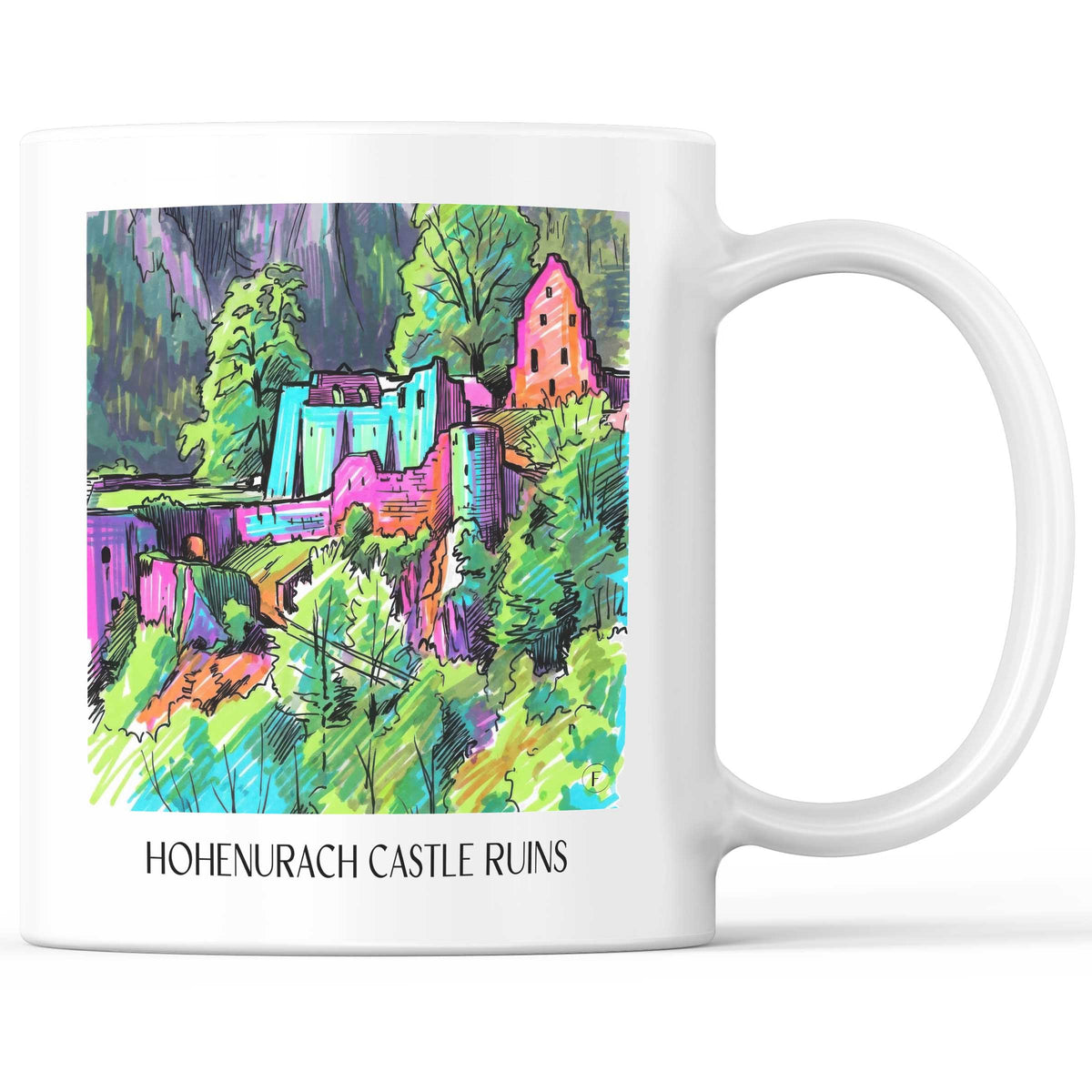 Burgruine Hohenurach Kaffeebecher - Schwäbische Alb - Deutschland Becher - Kaffeetasse im Tag Graffiti Stil - favplace