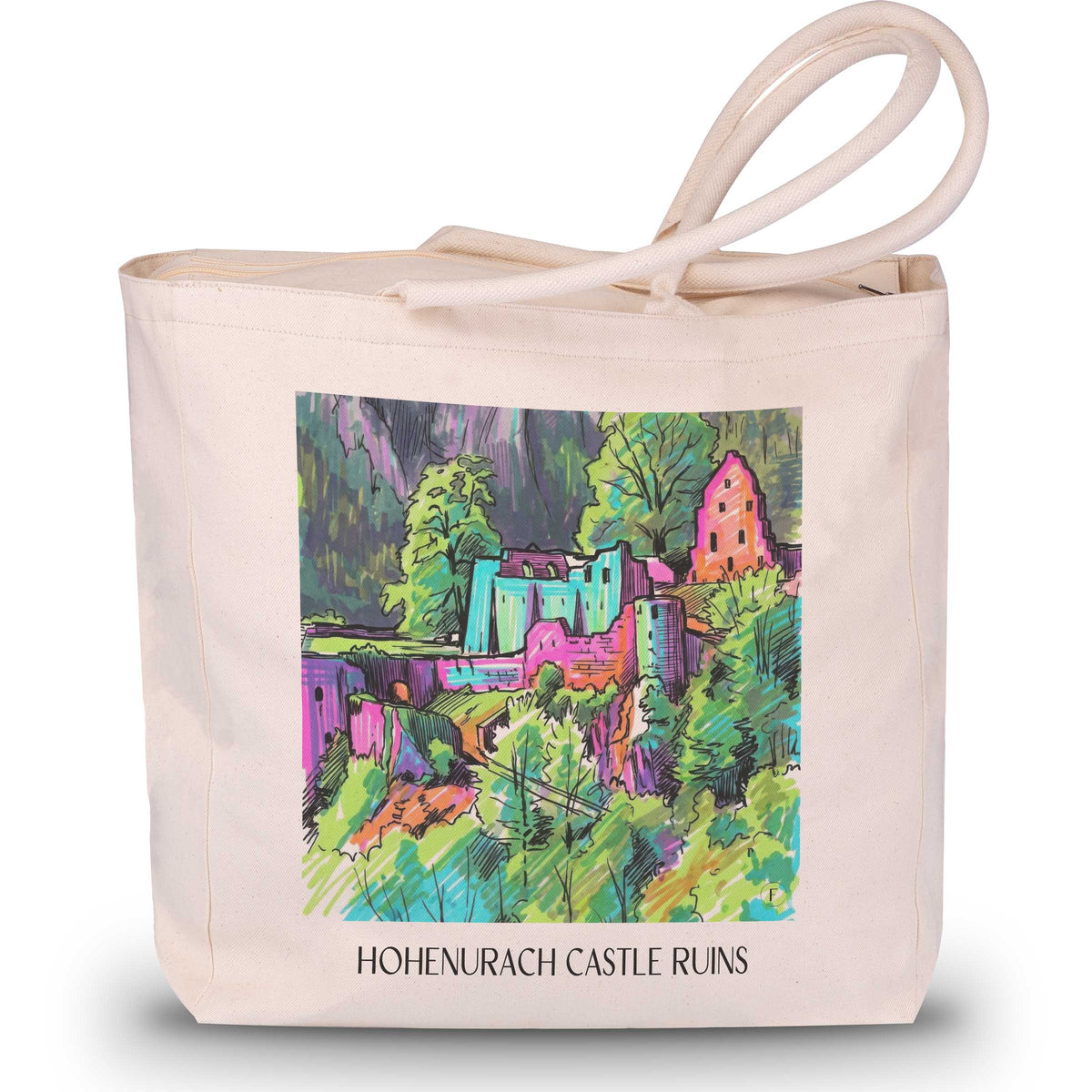 Burgruine Hohenurach Shopping Tasche - Schwäbische Alb - Deutschland Tote Bag - Einkaufstasche im Tag Graffiti Stil - favplace