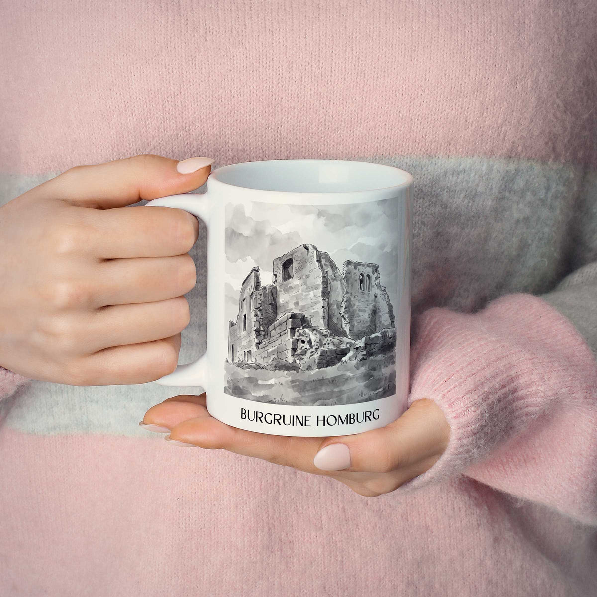 burgruine-homburg-spessart-deutschland-kaffeebecher-aquarell-schwarz-weiss