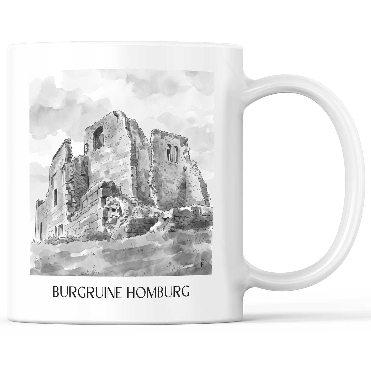 burgruine-homburg-spessart-deutschland-kaffeebecher-aquarell-schwarz-weiss