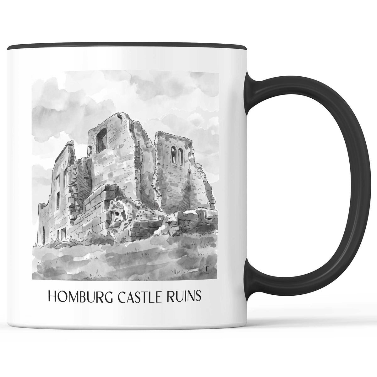 Burgruine Homburg Kaffeebecher - Spessart - Deutschland Becher - Kaffeetasse im Aquarell Schwarz-Weiß Stil - favplace