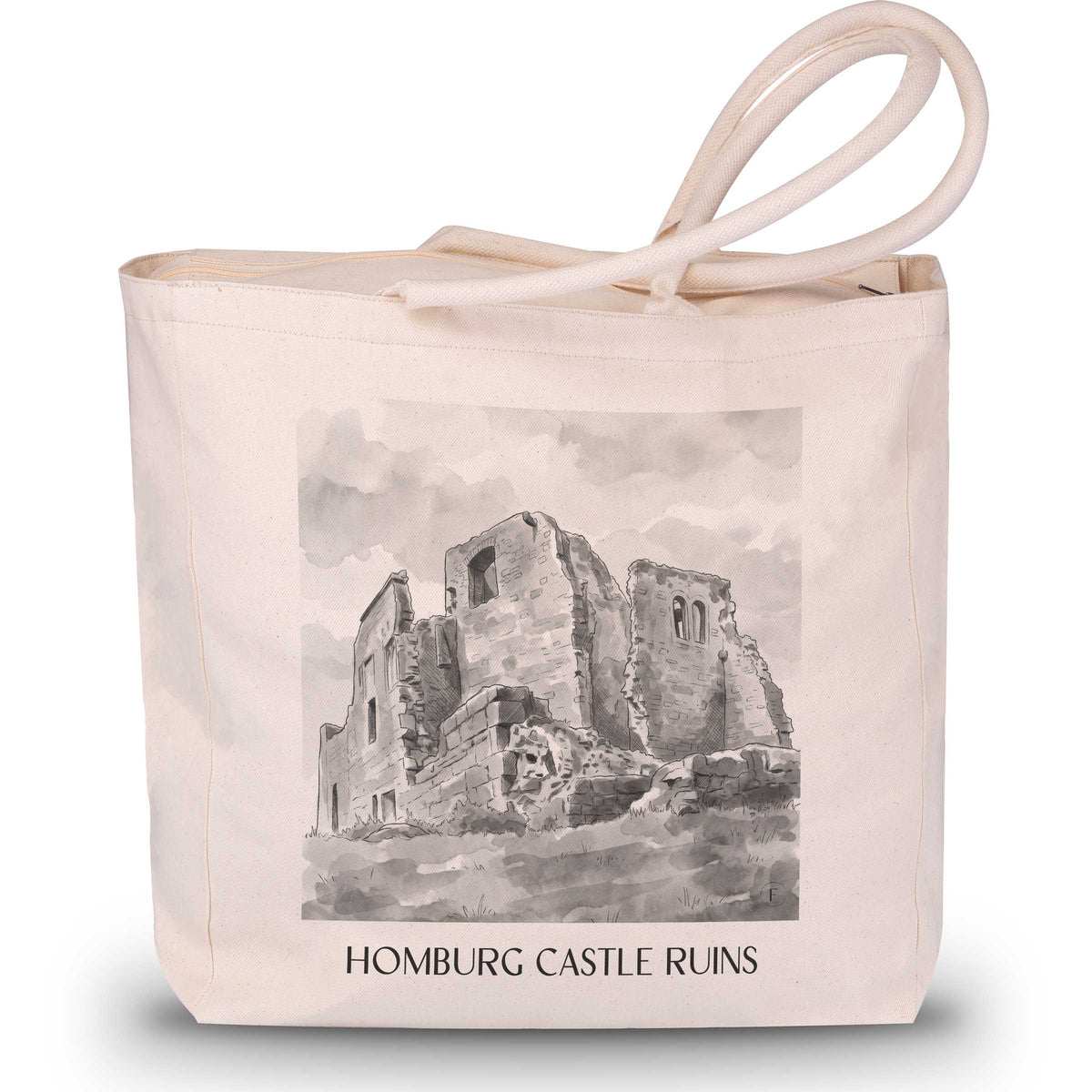 Burgruine Homburg Shopping Tasche - Spessart - Deutschland Tote Bag - Einkaufstasche im Aquarell Schwarz-Weiß Stil - favplace