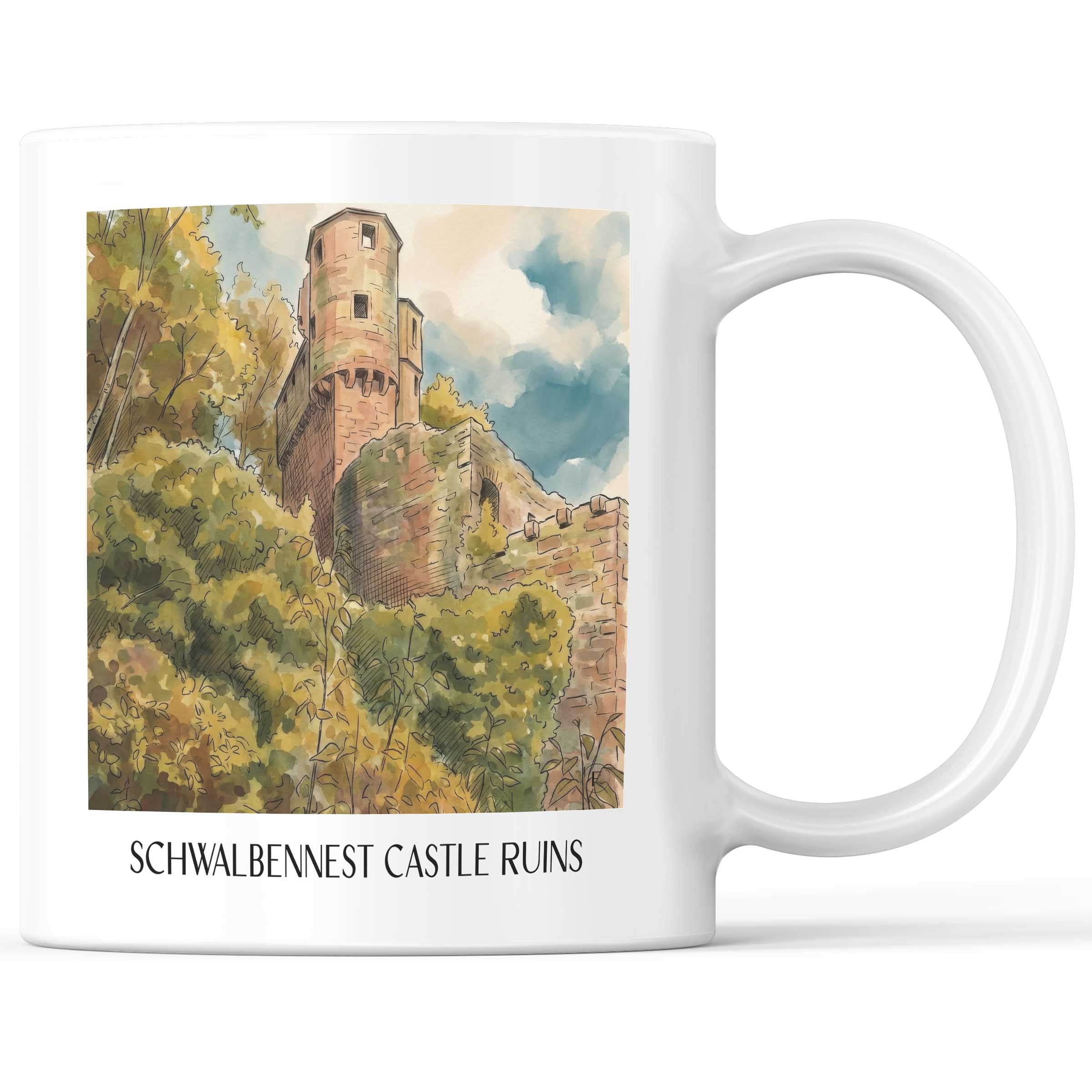 Burgruine Schwalbennest Kaffeebecher - Neckarsteinnach - Deutschland Becher - Kaffeetasse im Aquarell Stil - favplace