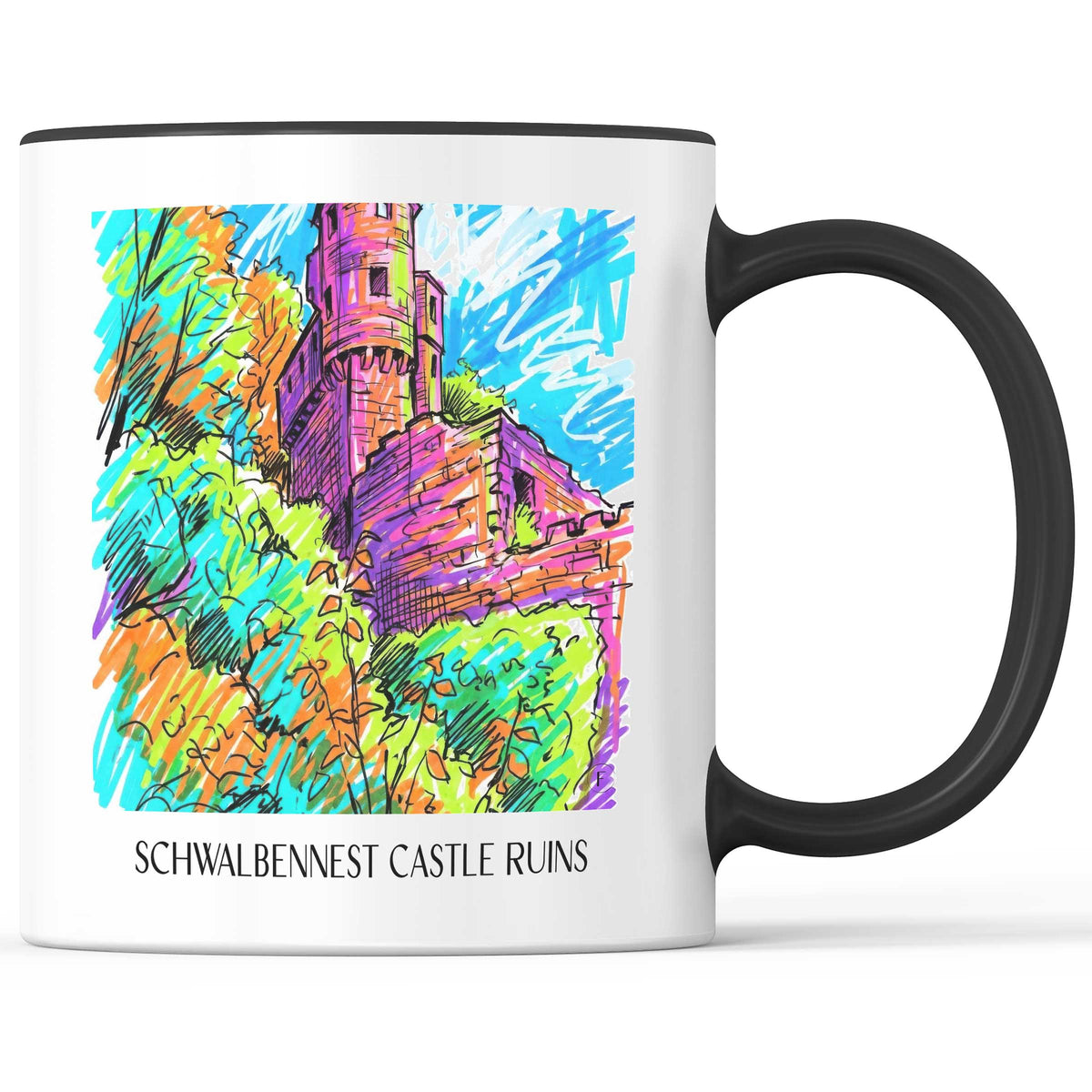 Burgruine Schwalbennest Kaffeebecher - Neckarsteinnach - Deutschland Becher - Kaffeetasse im Tag Graffiti Stil - favplace
