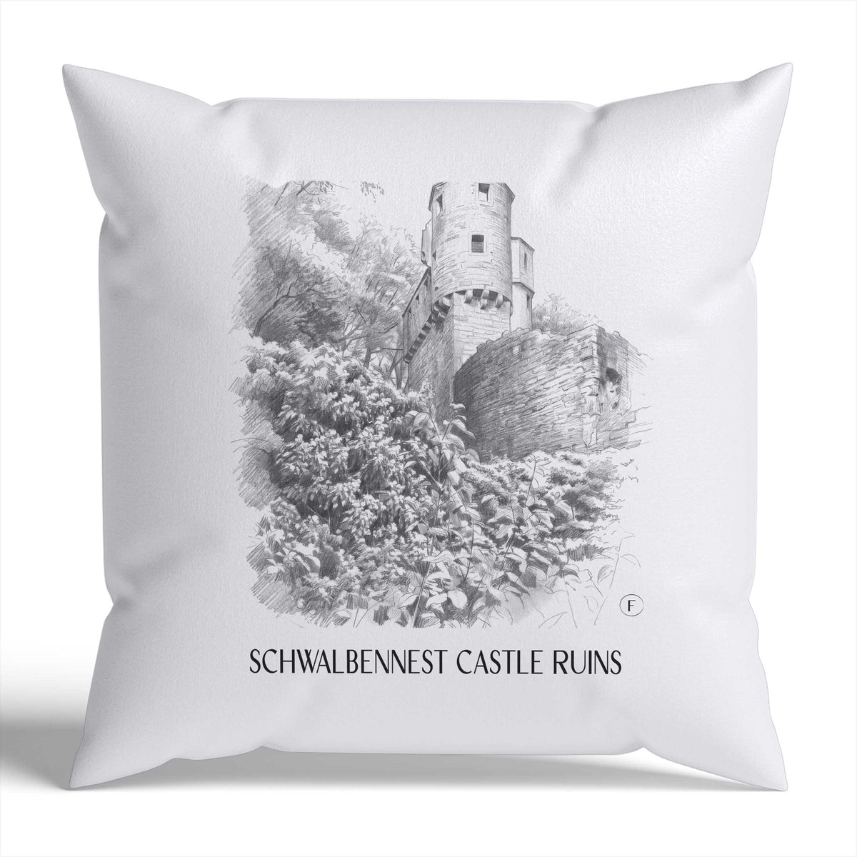 Burgruine Schwalbennest Kissenhülle - Zierkissen Bezug - Neckarsteinnach - Deutschland Kissen bzw. Kissenbezug im Zeichnung Stil - favplace