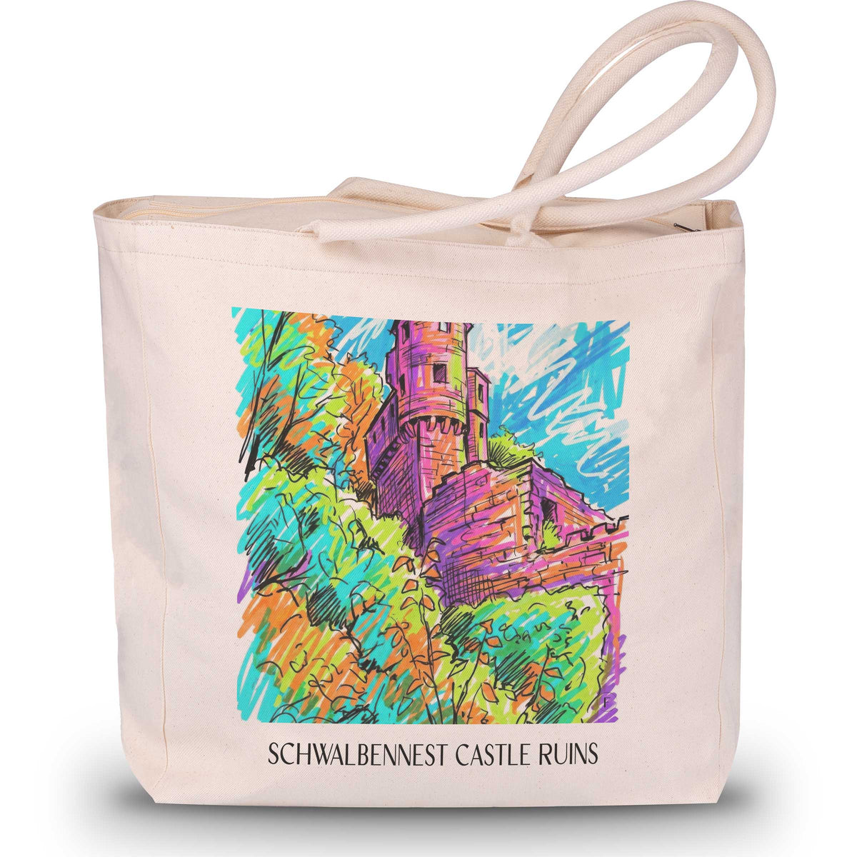 Burgruine Schwalbennest Shopping Tasche - Neckarsteinnach - Deutschland Tote Bag - Einkaufstasche im Tag Graffiti Stil - favplace