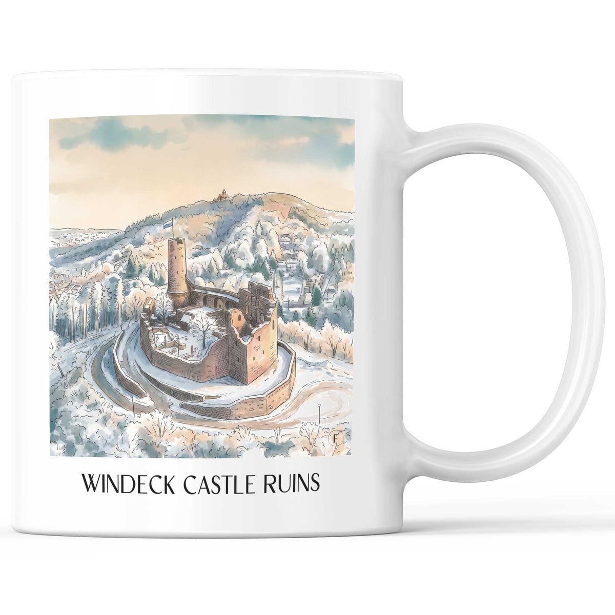 Burgruine Windeck Kaffeebecher - Weinheim - Deutschland Becher - Kaffeetasse im Aquarell Stil - favplace