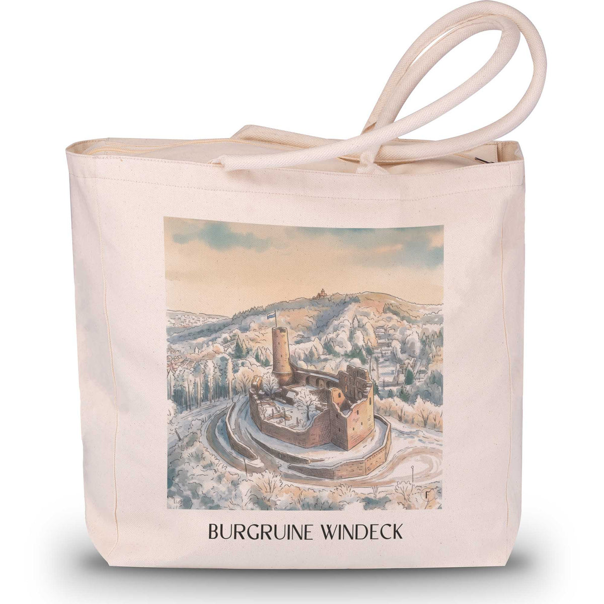 burgruine-windeck-weinheim-deutschland-einkaufstasche-aquarell