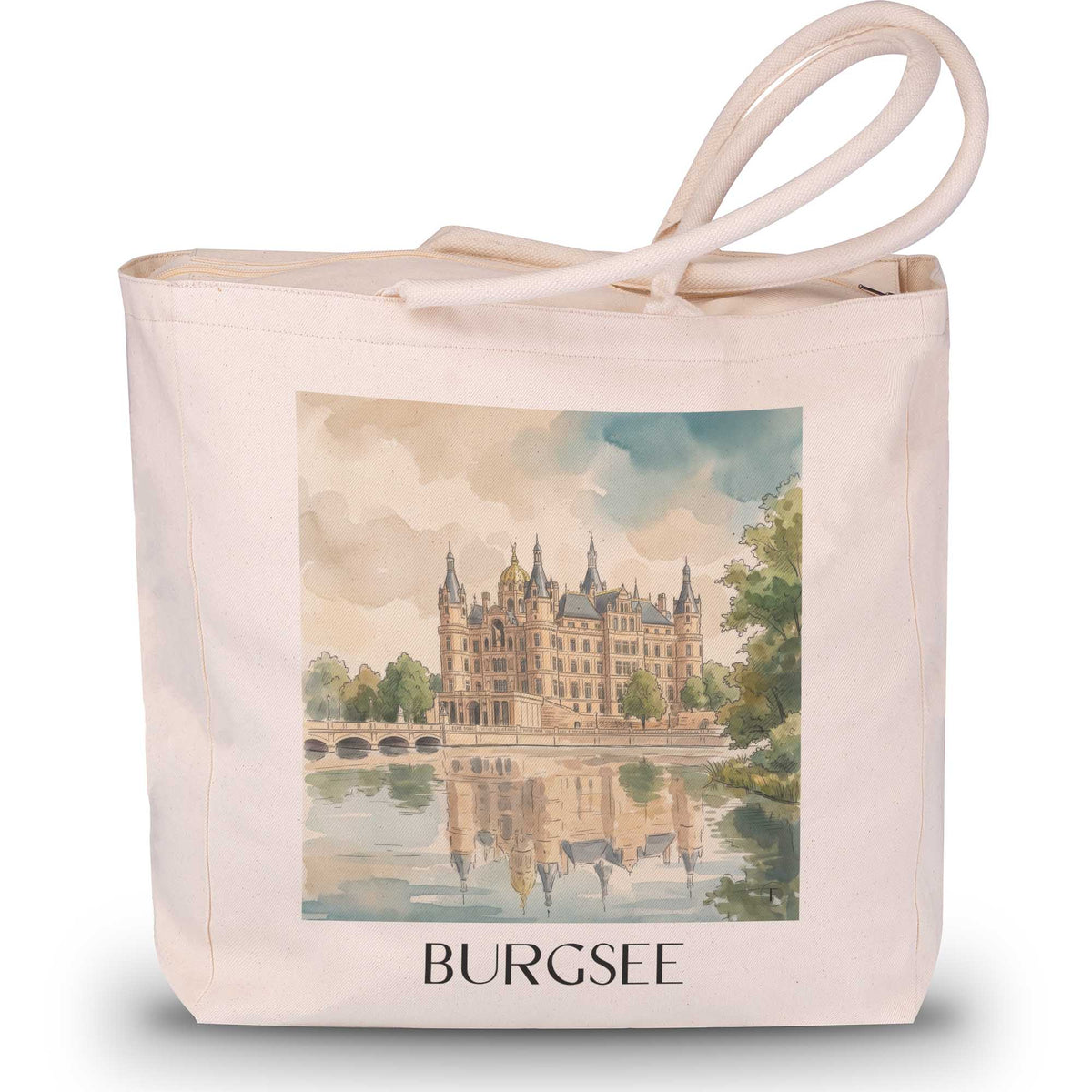 burgsee-schwerin-deutschland-einkaufstasche-aquarell
