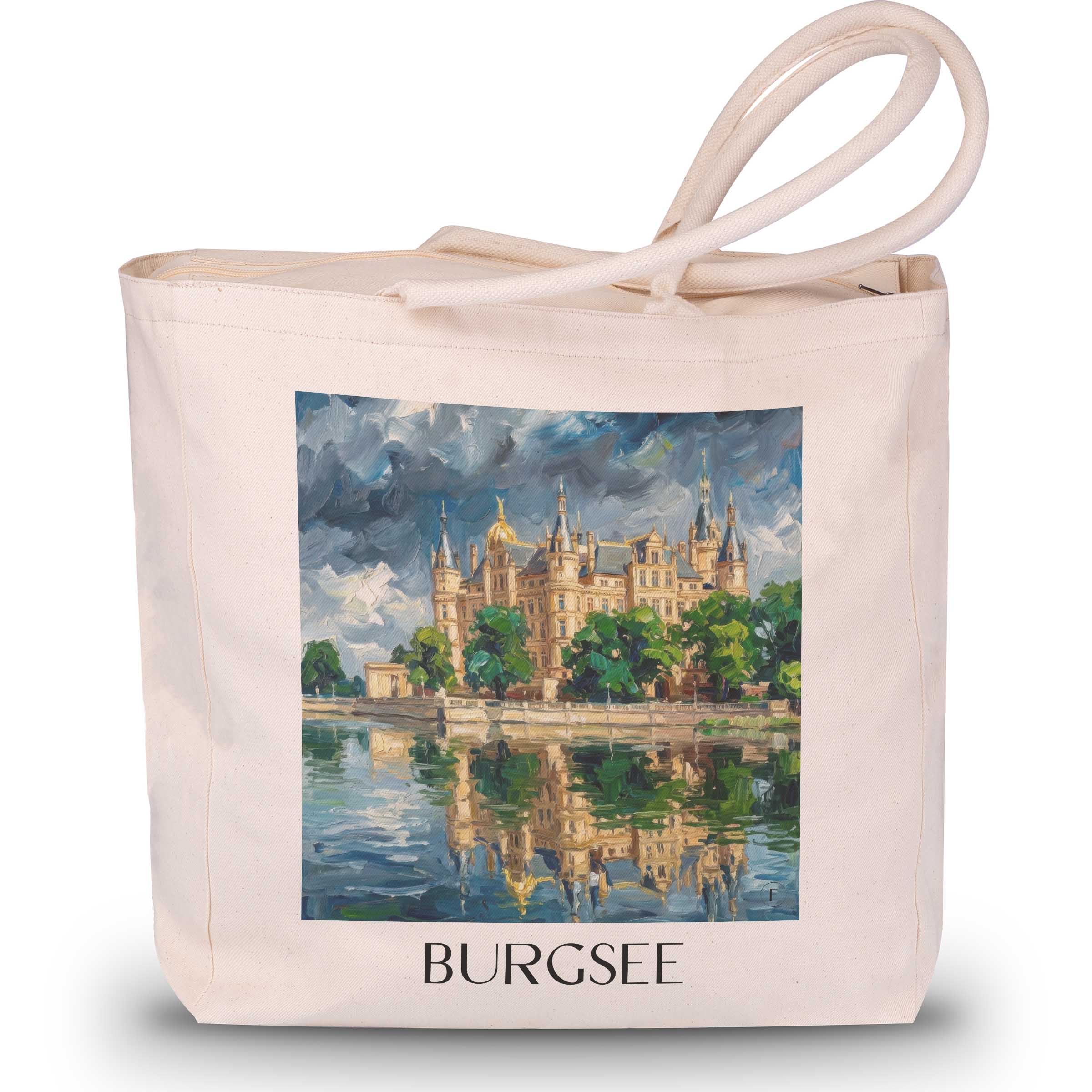 Burgsee Shopping Tasche - Schwerin - Deutschland Tote Bag - Einkaufstasche im Ölgemälde Stil - favplace