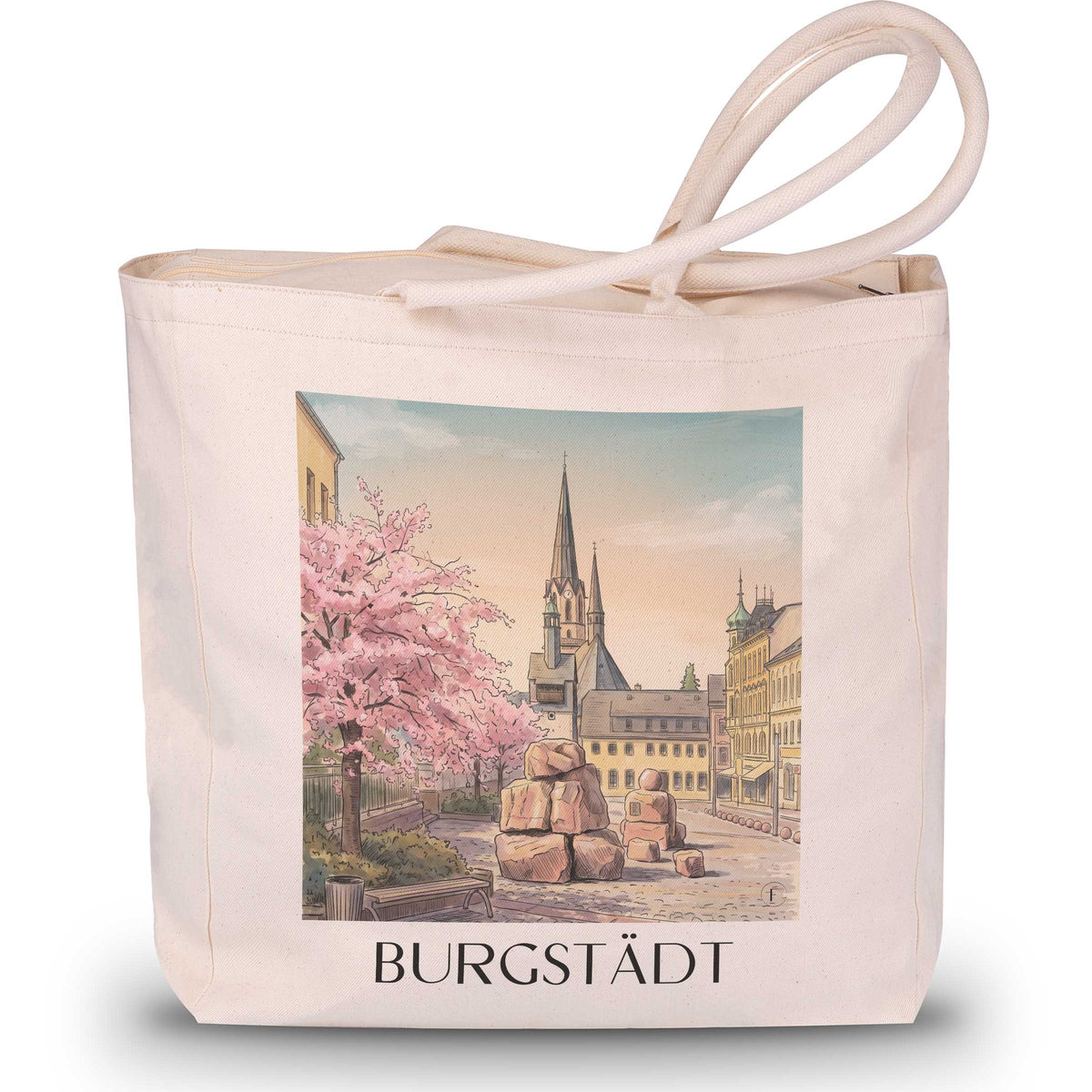 Burgstädt Shopping Tasche - Sachsen - Deutschland Tote Bag - Einkaufstasche im Aquarell Stil - favplace