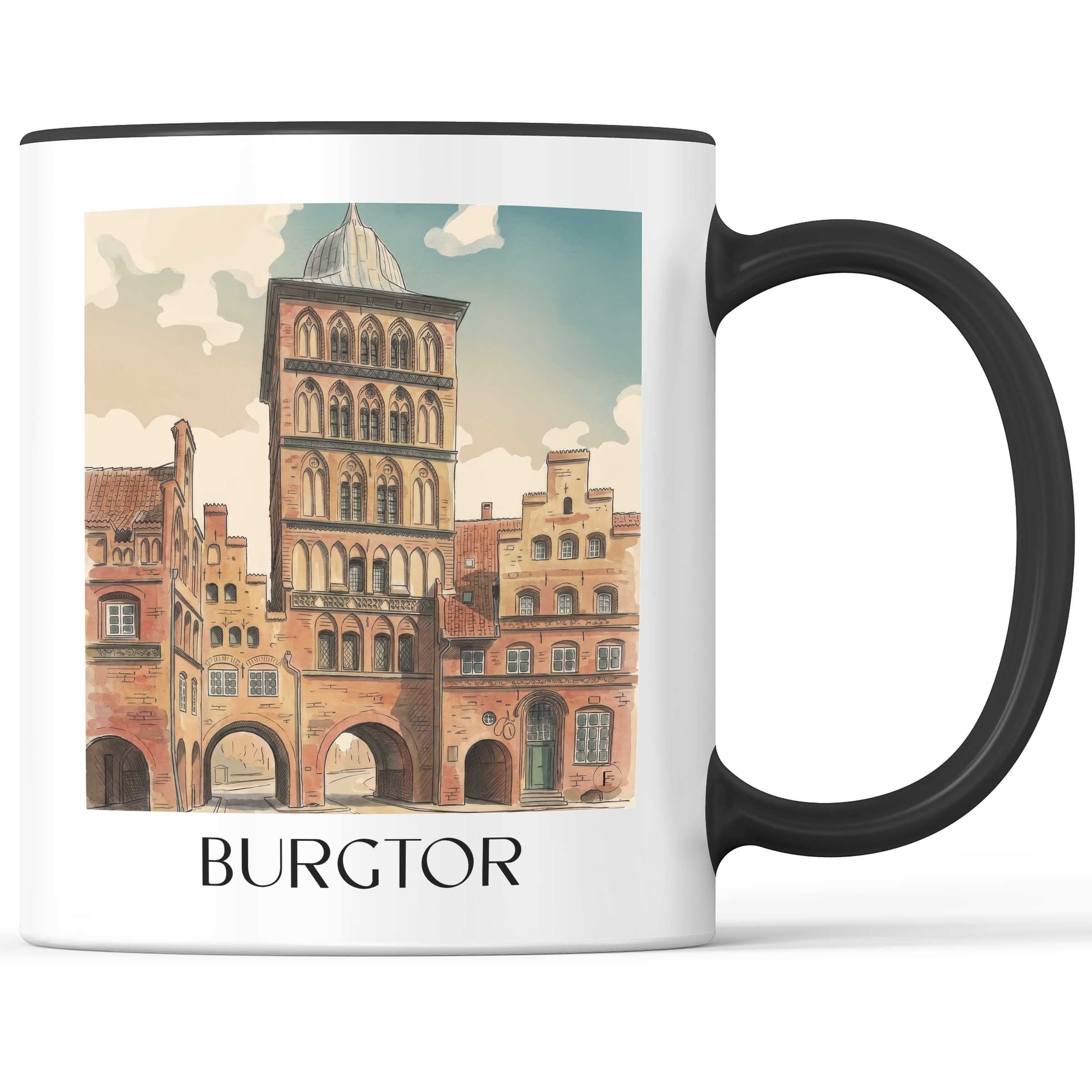 burgtor-lübeck-deutschland-kaffeebecher-aquarell
