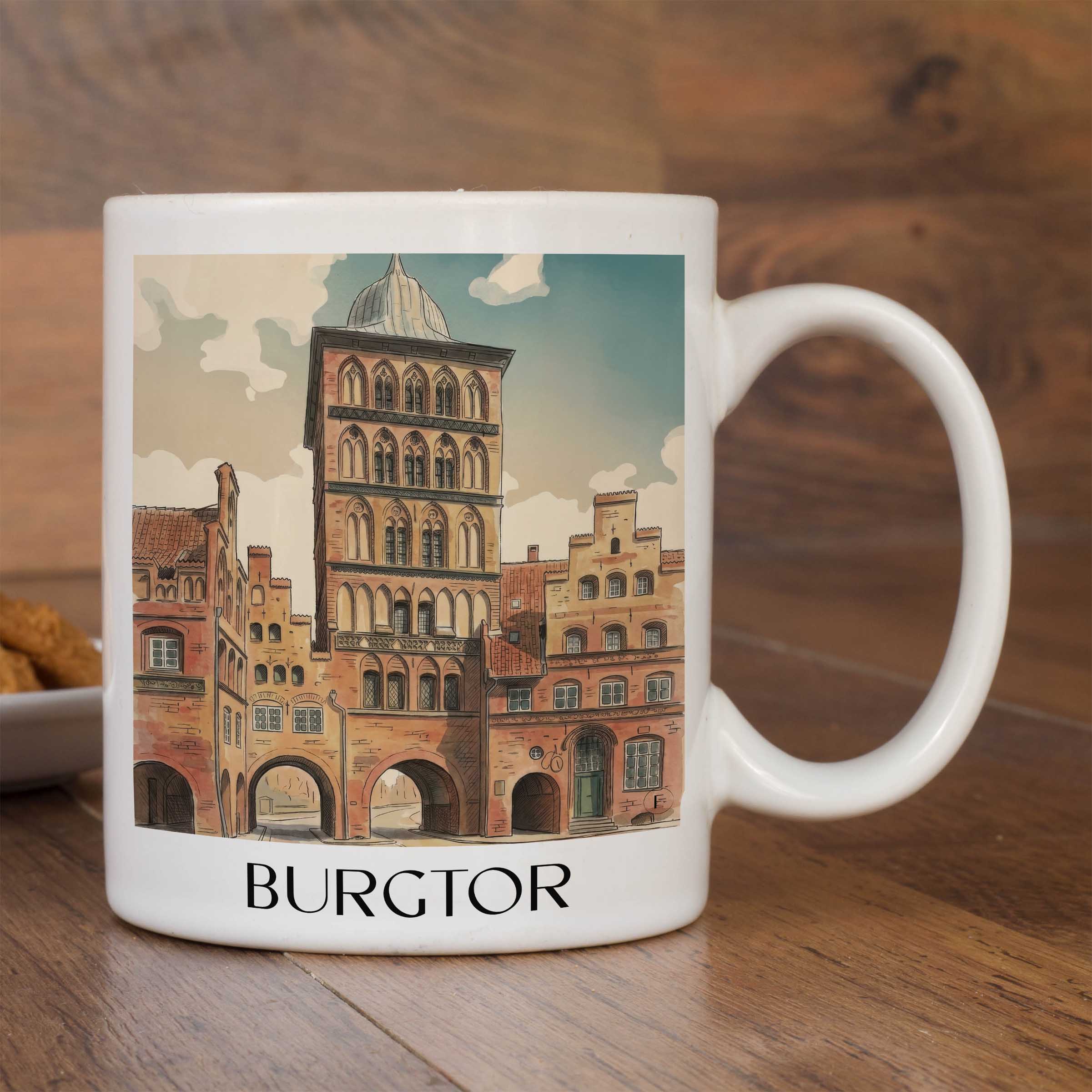 burgtor-lübeck-deutschland-kaffeebecher-aquarell