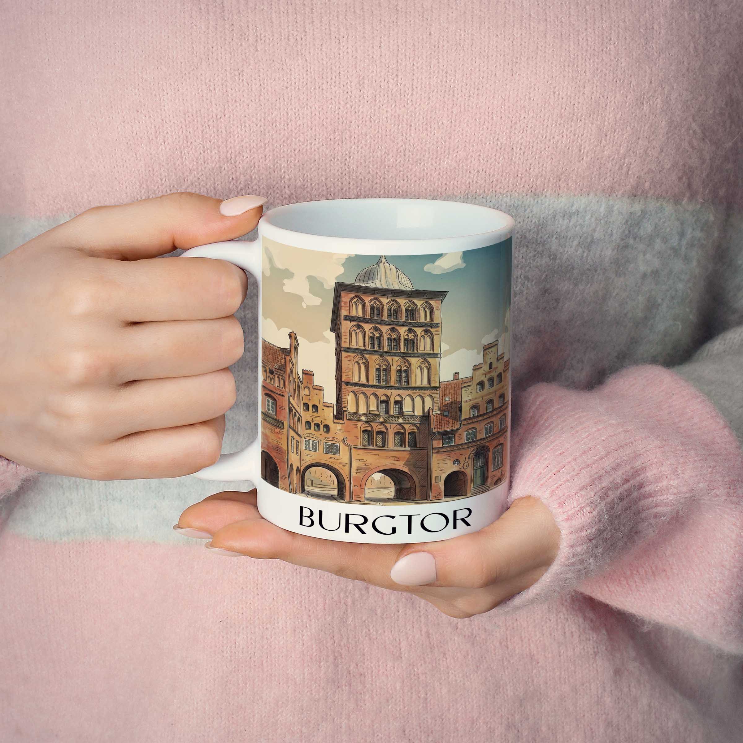 burgtor-lübeck-deutschland-kaffeebecher-aquarell