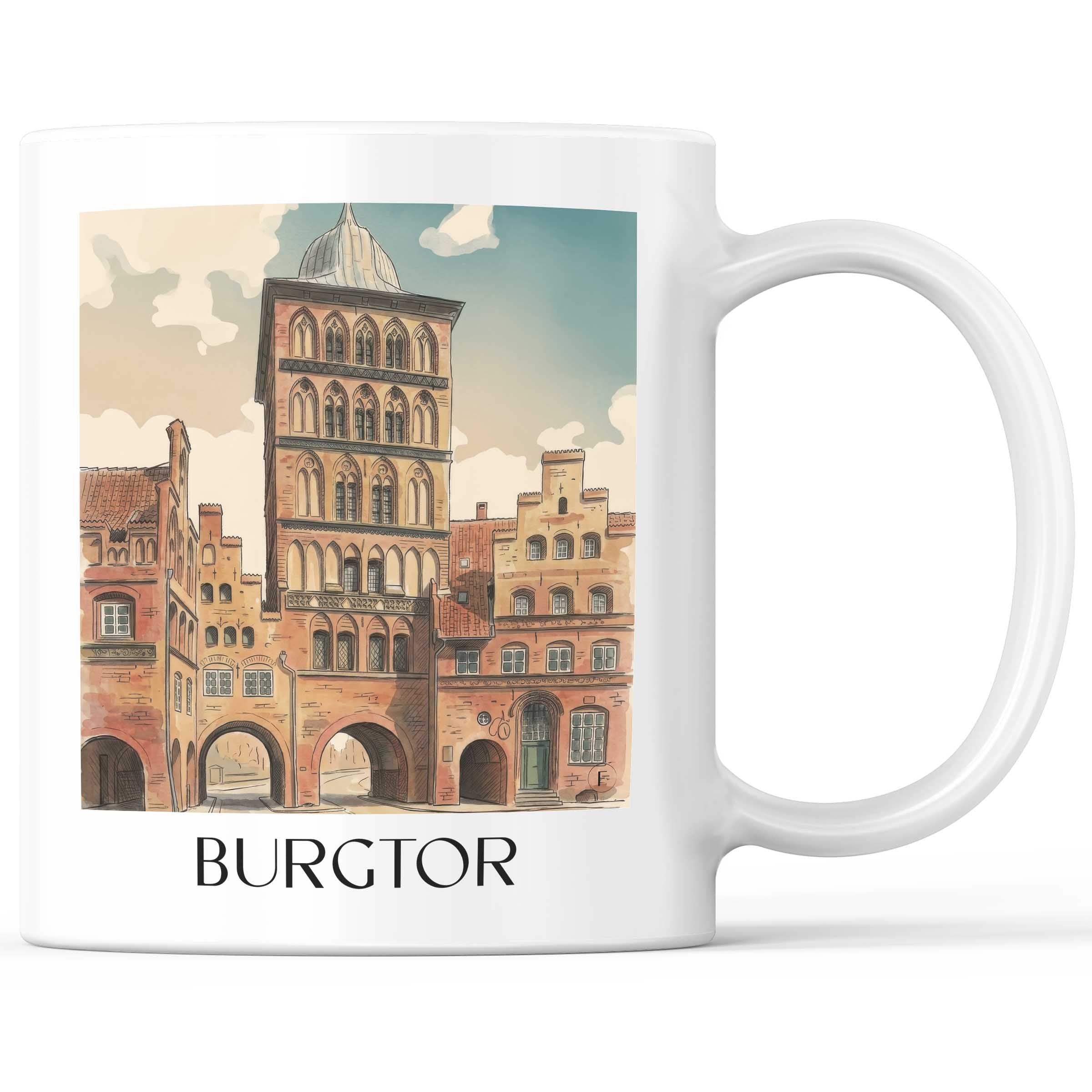 burgtor-lübeck-deutschland-kaffeebecher-aquarell