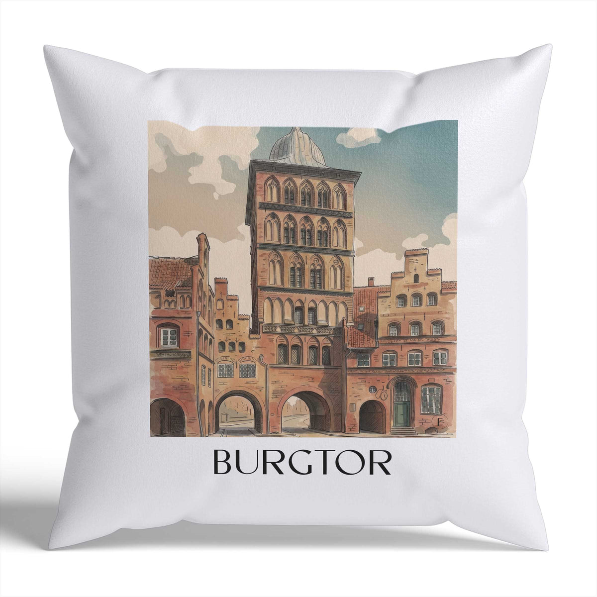 burgtor-lübeck-deutschland-kissenbezug-aquarell