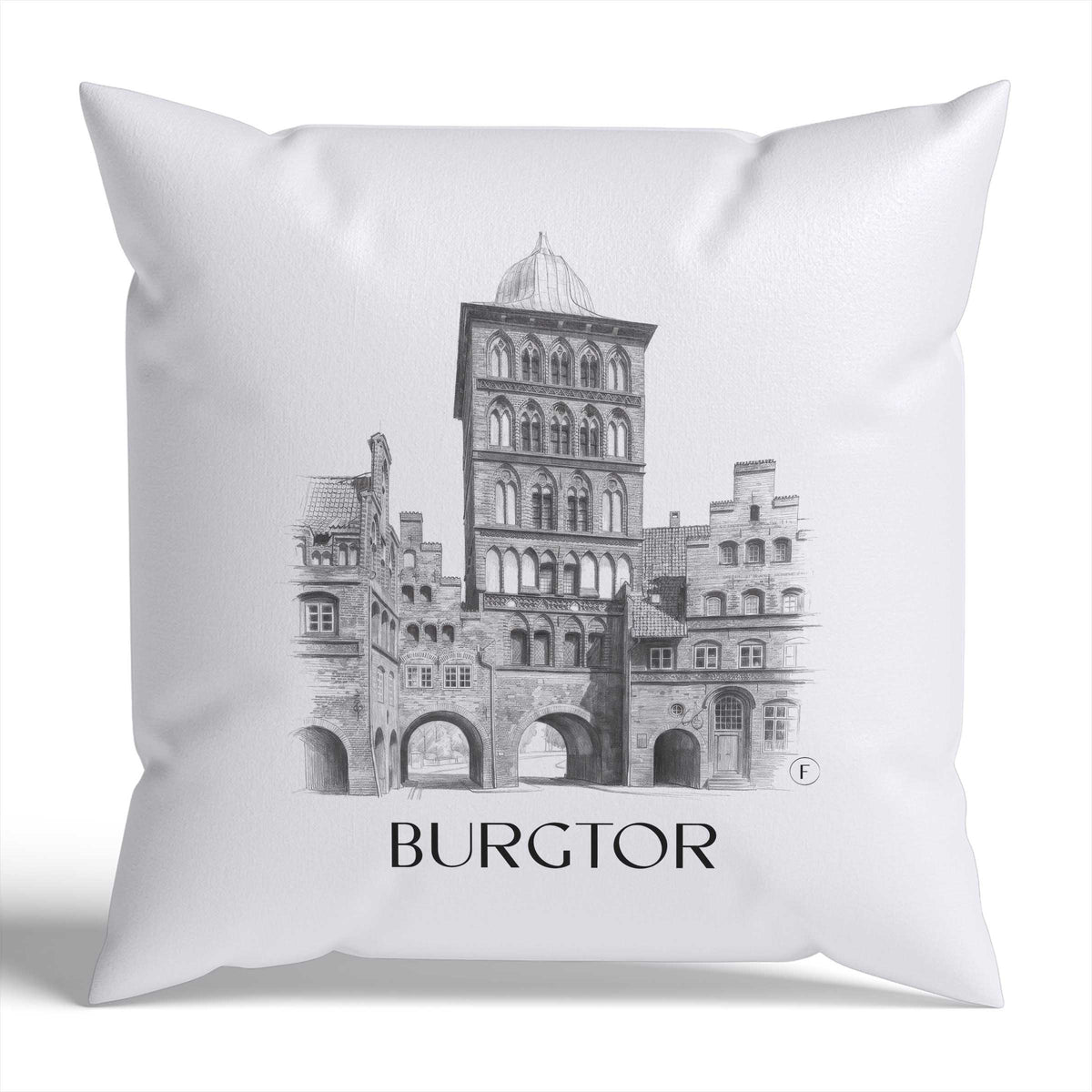 burgtor-lübeck-deutschland-kissenbezug-bleistift-zeichnung-drawing