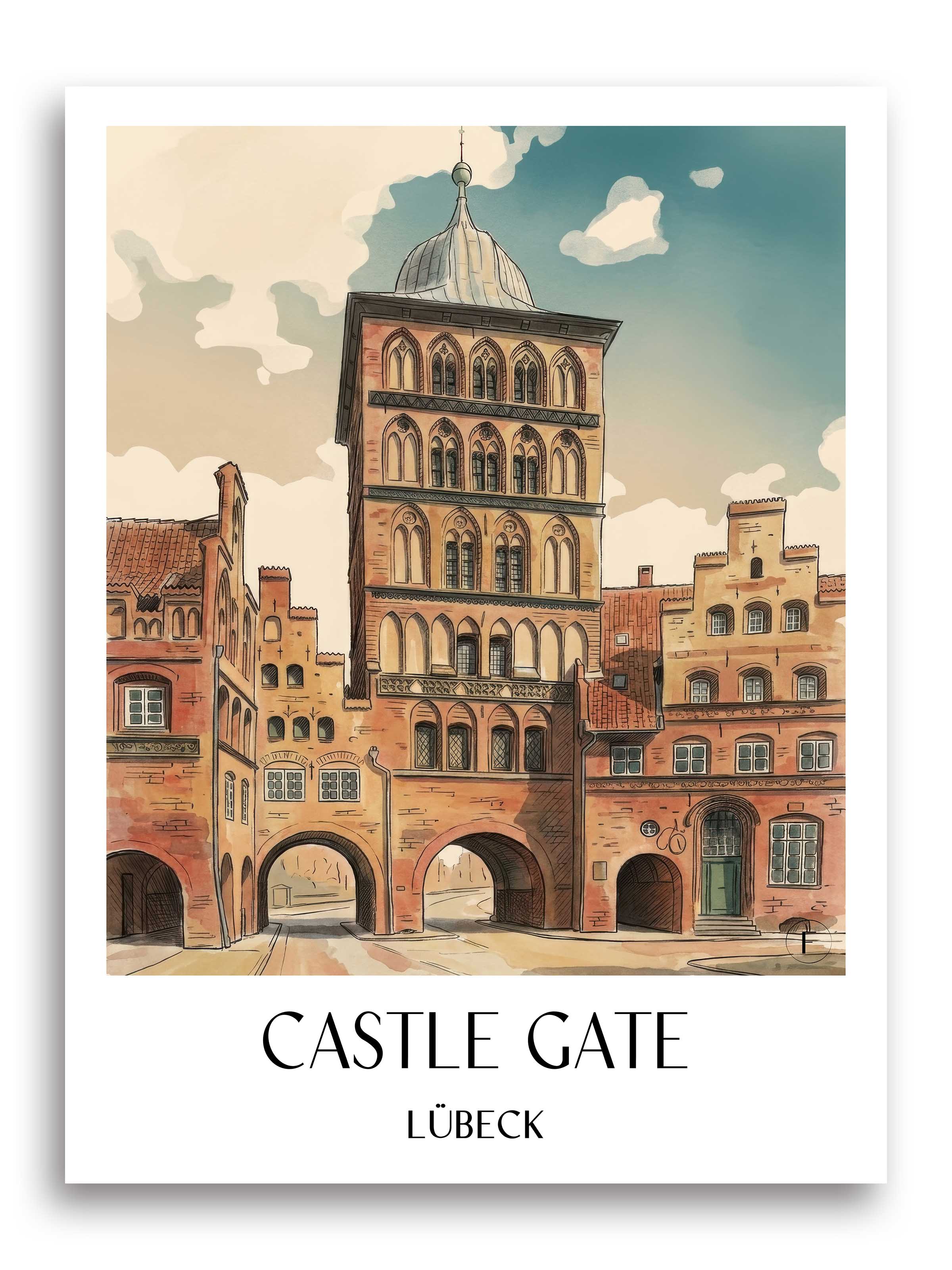 Burgtor Poster - Lübeck - Deutschland Kunstdruck - Aquarell von A4 bis A1 - favplace