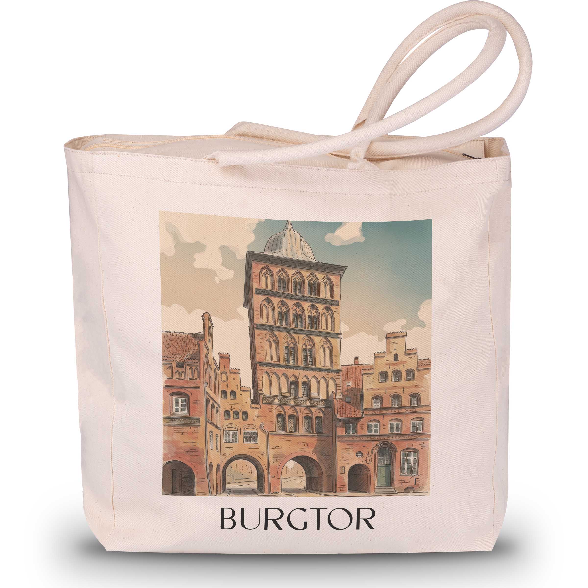 burgtor-lübeck-deutschland-einkaufstasche-aquarell