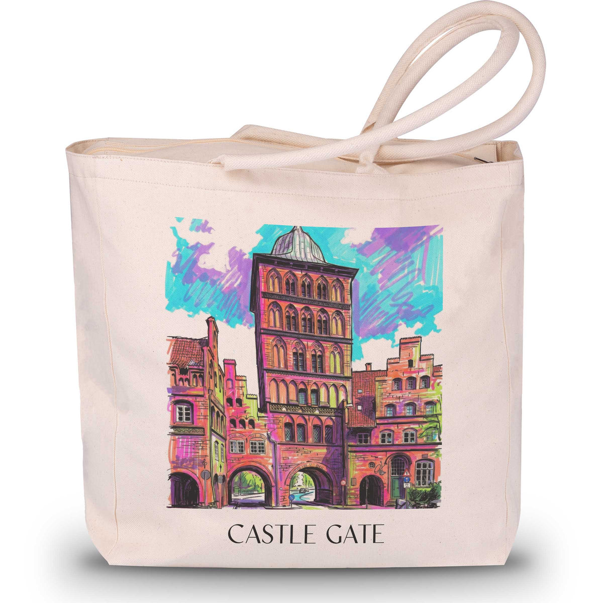 Burgtor Shopping Tasche - Lübeck - Deutschland Tote Bag - Einkaufstasche im Tag Graffiti Stil - favplace