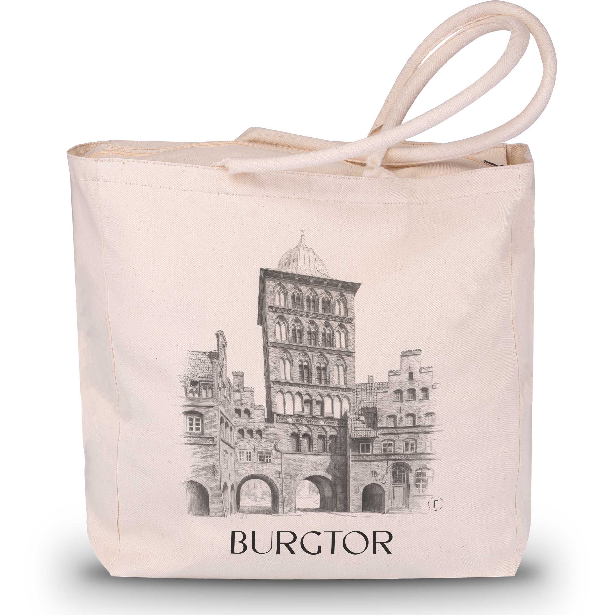 burgtor-lübeck-deutschland-einkaufstasche-bleistift-zeichnung-drawing