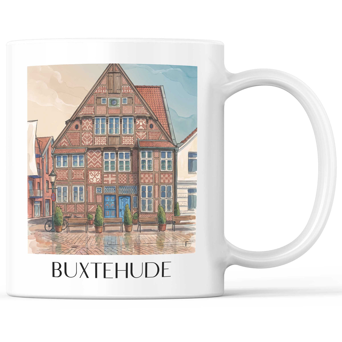Buxtehude Kaffeebecher - Unterelbe - Deutschland Becher - Kaffeetasse im Aquarell Stil - favplace