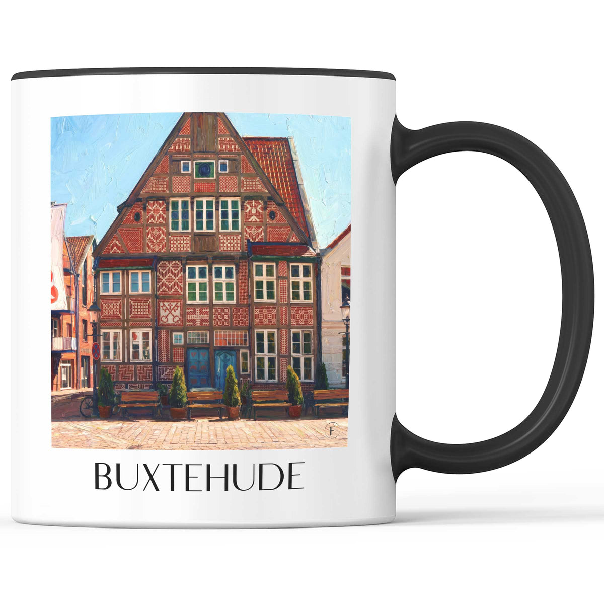 Buxtehude Kaffeebecher - Unterelbe - Deutschland Becher - Kaffeetasse im Ölgemälde Stil - favplace