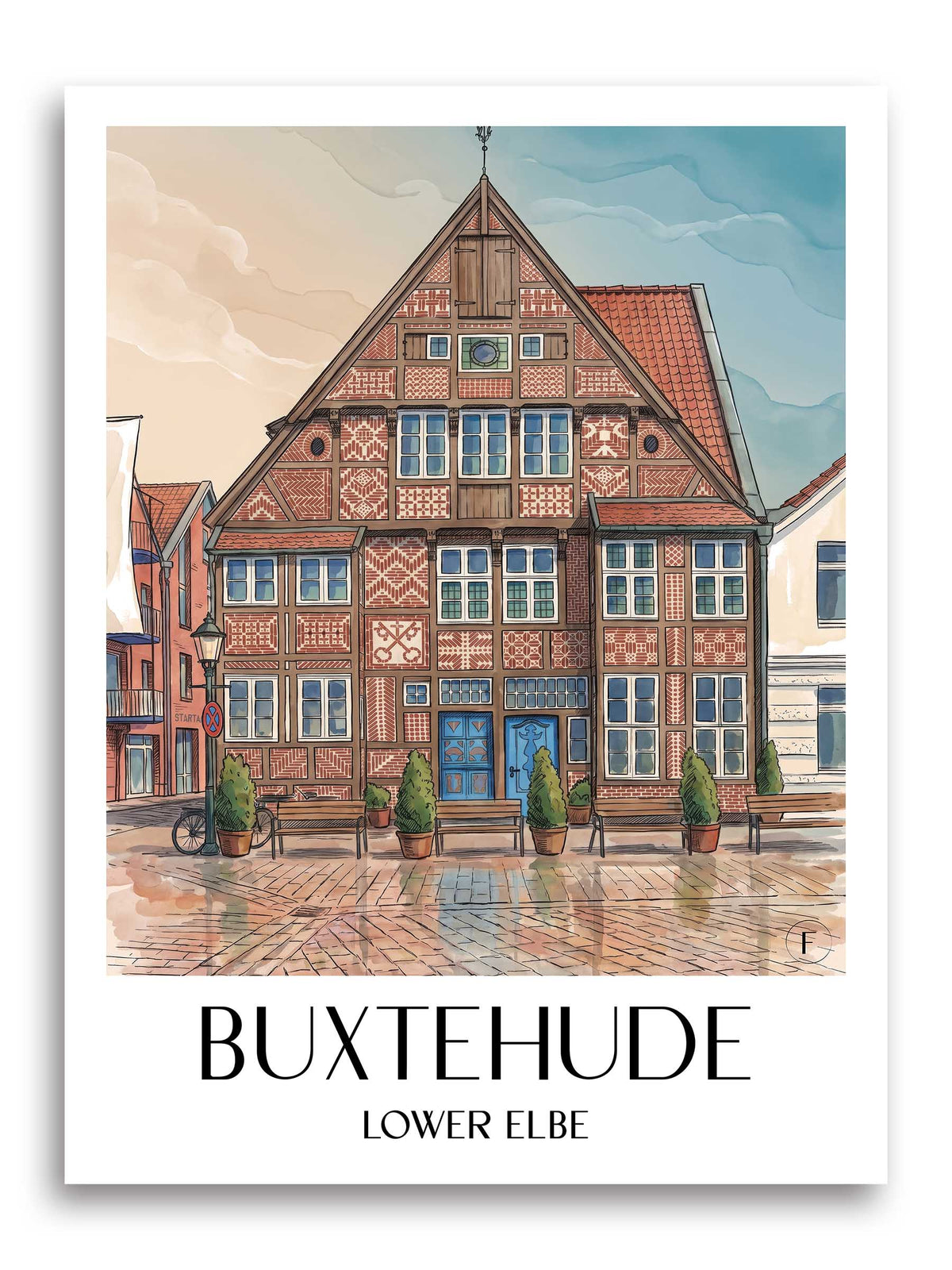 Buxtehude Poster - Unterelbe - Deutschland Kunstdruck - Aquarell von A4 bis A1 - favplace