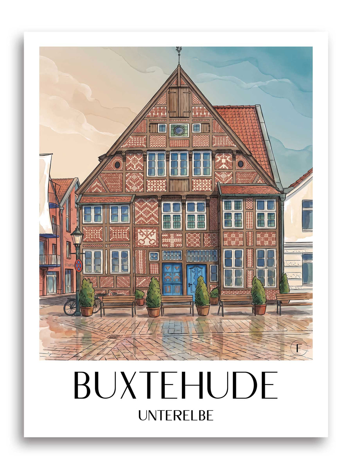 buxtehude-unterelbe-deutschland-poster-aquarell