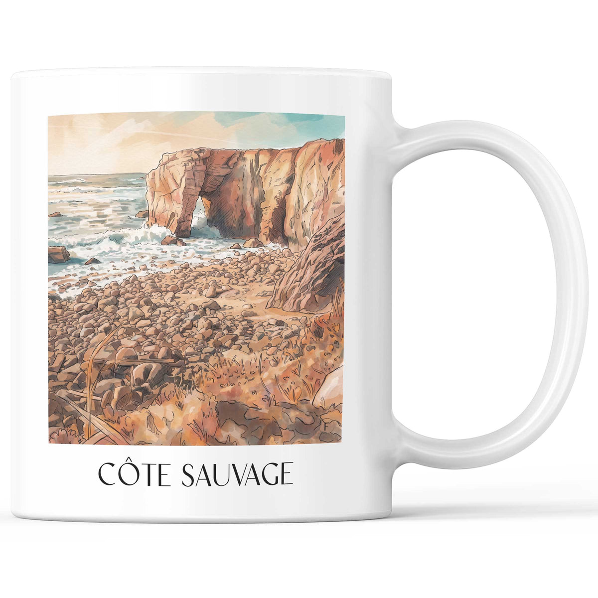 Côte Sauvage Kaffeebecher - Quiberon - Frankreich Becher - Kaffeetasse im Aquarell Stil - favplace