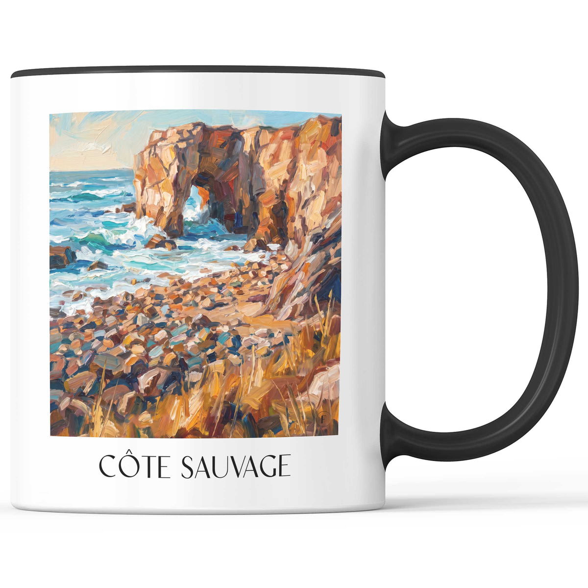 Côte Sauvage Kaffeebecher - Quiberon - Frankreich Becher - Kaffeetasse im Ölgemälde Stil - favplace
