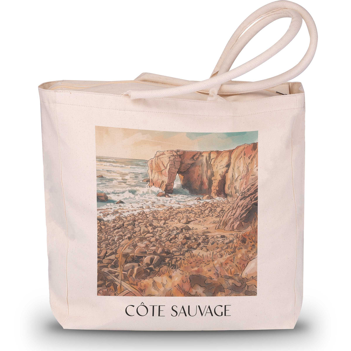 Côte Sauvage Shopping Tasche - Quiberon - Frankreich Tote Bag - Einkaufstasche im Aquarell Stil - favplace
