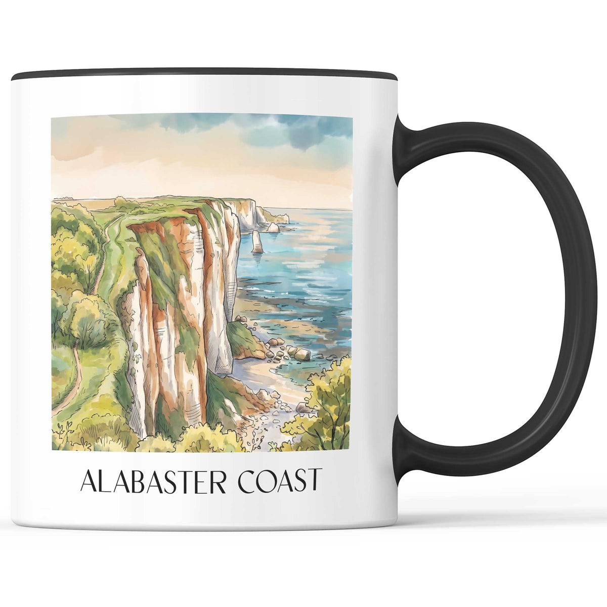 Côte d'Albâtre Kaffeebecher - Seine-Maritime - Frankreich Becher - Kaffeetasse im Aquarell Stil - favplace