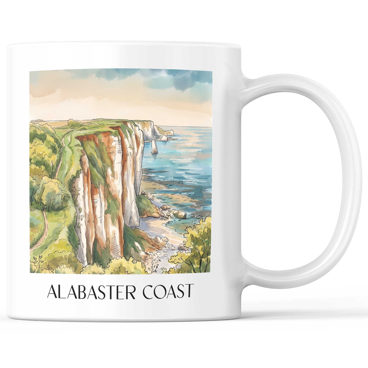 Côte d'Albâtre Kaffeebecher - Seine-Maritime - Frankreich Becher - Kaffeetasse im Aquarell Stil - favplace