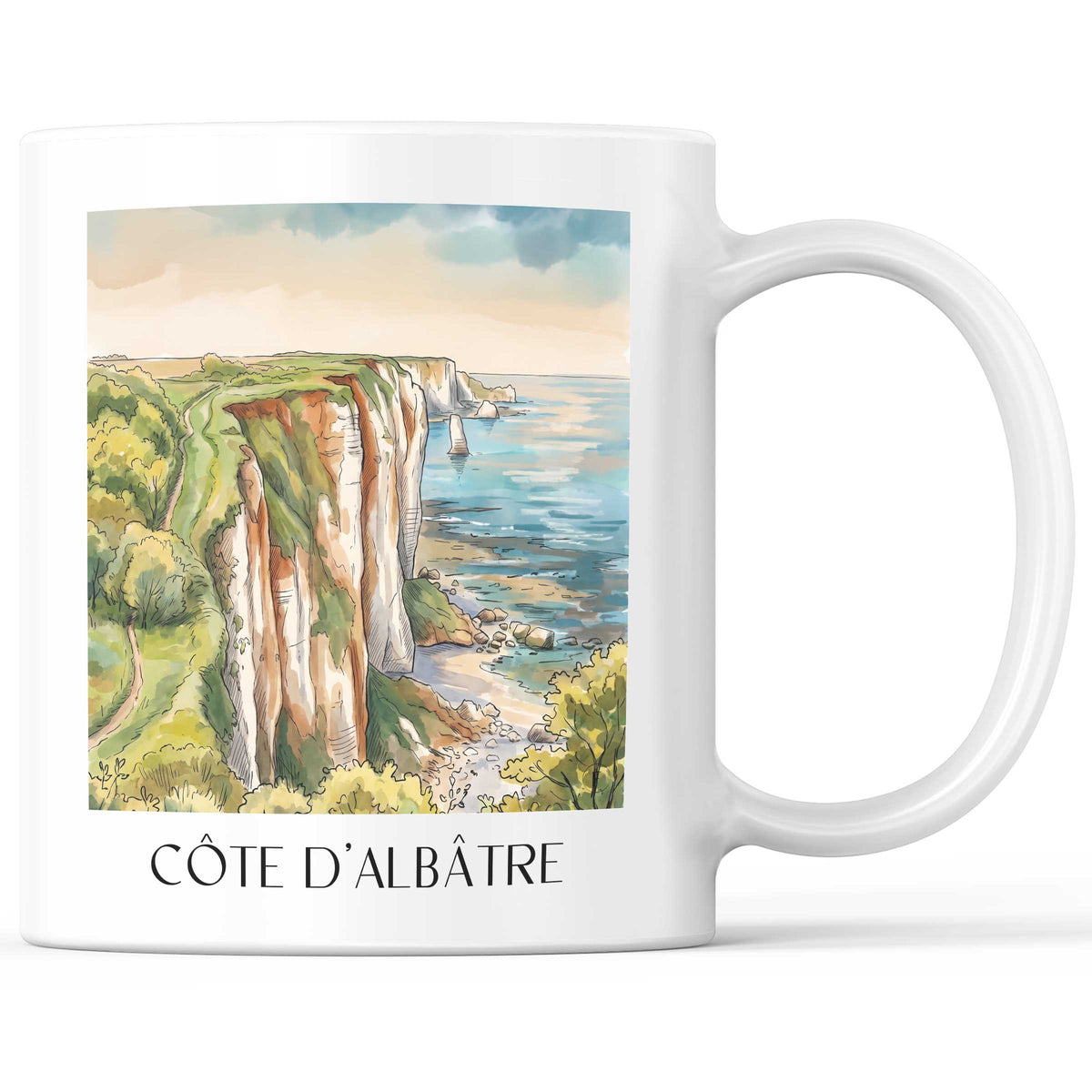 Côte d'Albâtre Kaffeebecher - Seine-Maritime - Frankreich Becher - Kaffeetasse im Aquarell Stil - favplace