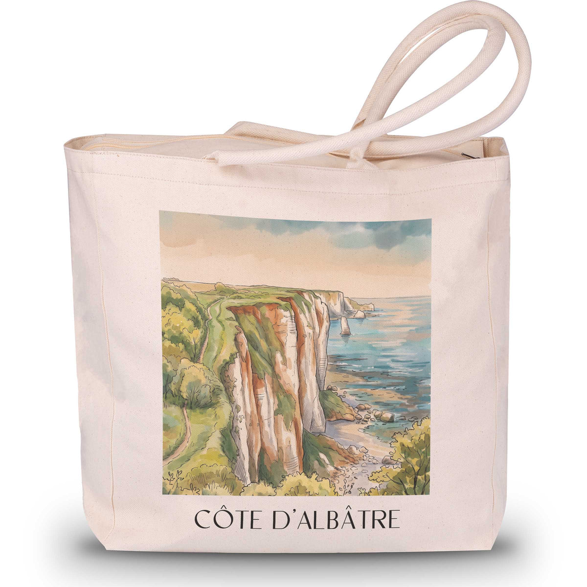 côte-d'albâtre-seine-maritime-frankreich-einkaufstasche-aquarell