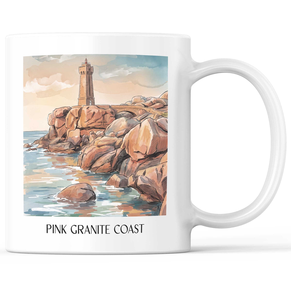 Côte de Granit Rose Kaffeebecher - Côtes-d'Armor - Frankreich Becher - Kaffeetasse im Aquarell Stil