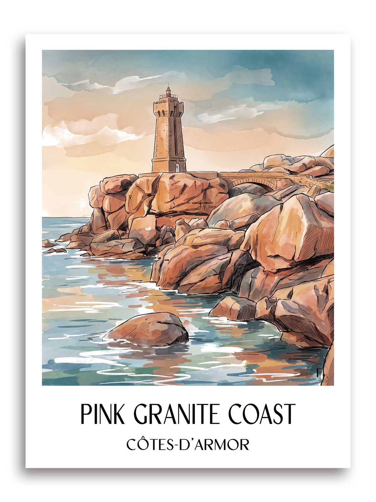 Côte de Granit Rose Poster - Côtes-d'Armor - Frankreich Kunstdruck - Aquarell von A4 bis A1 - favplace