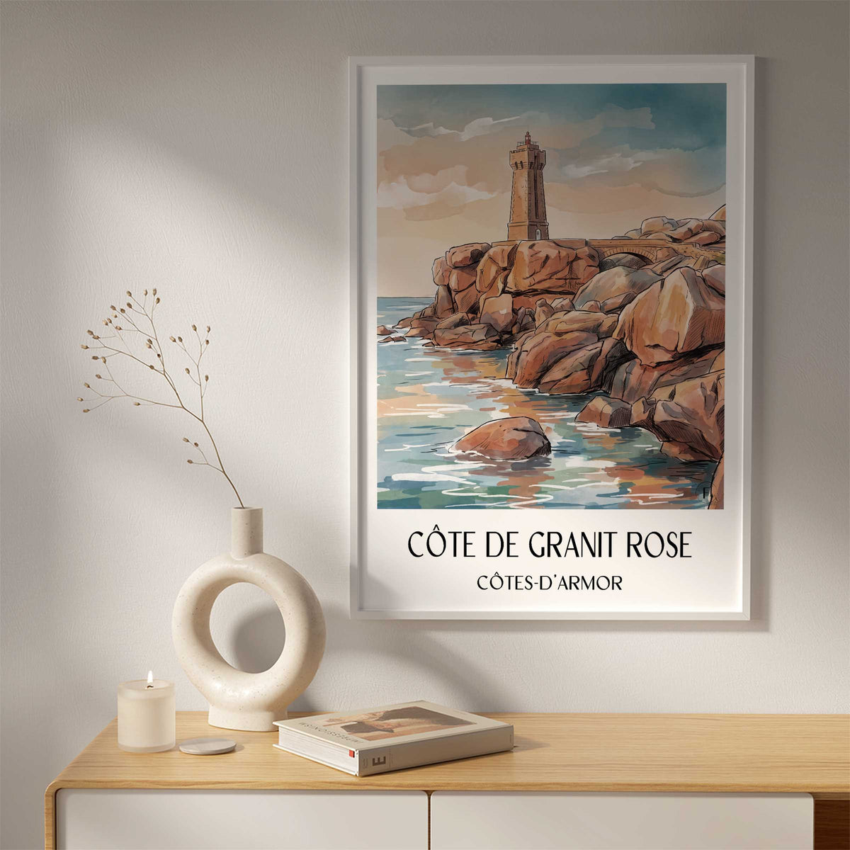 côte-de-granit-rose-côtes-d'armor-frankreich-poster-aquarell