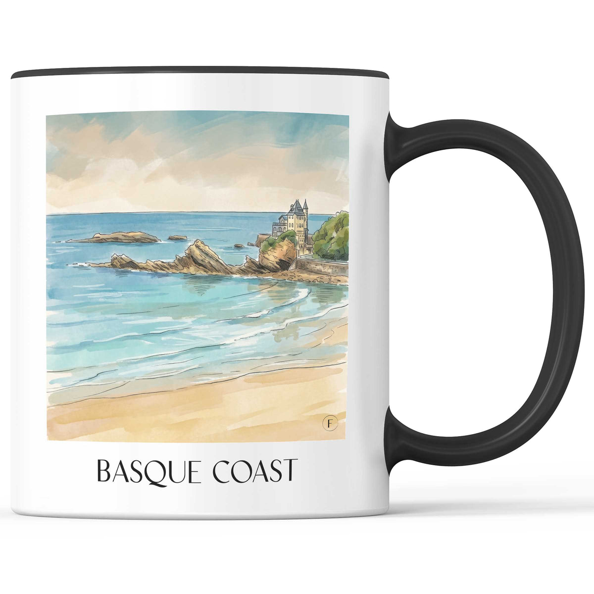 Côte des Basques Kaffeebecher - Biarritz - Frankreich Becher - Kaffeetasse im Aquarell Stil - favplace