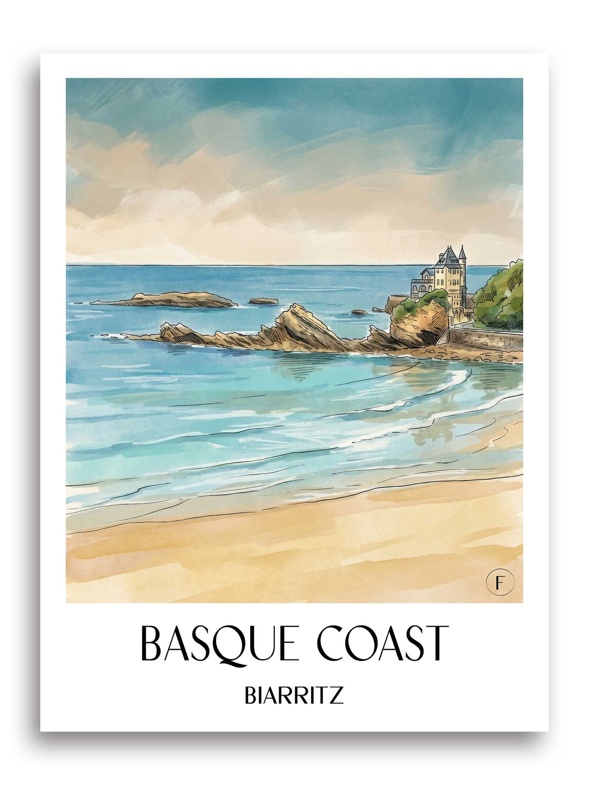 Côte des Basques Poster - Biarritz - Frankreich Kunstdruck - Aquarell von A4 bis A1 - favplace