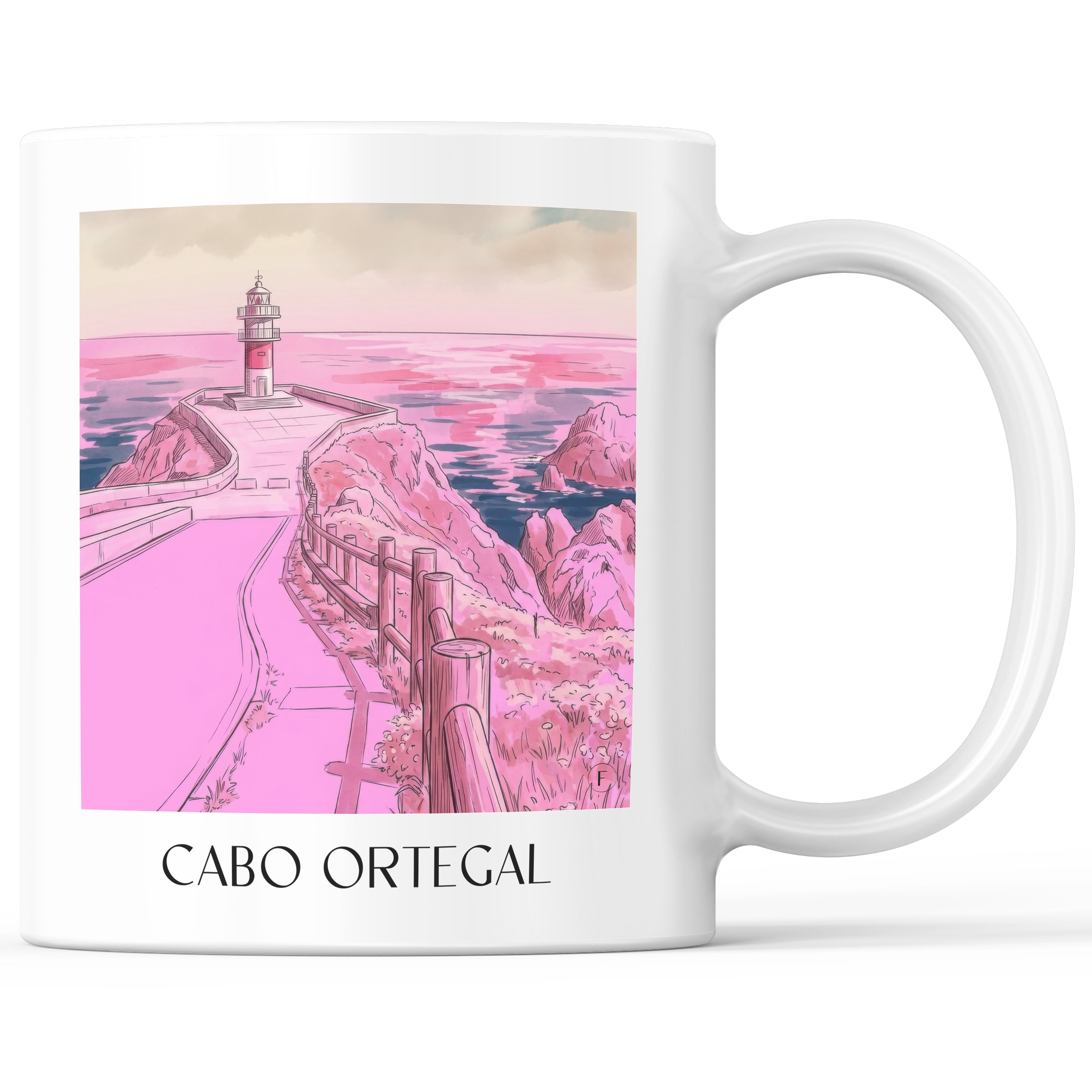 Cabo Ortegal Kaffeebecher - Spanien - Spanien Becher - Kaffeetasse im Aquarell Pink Stil - favplace