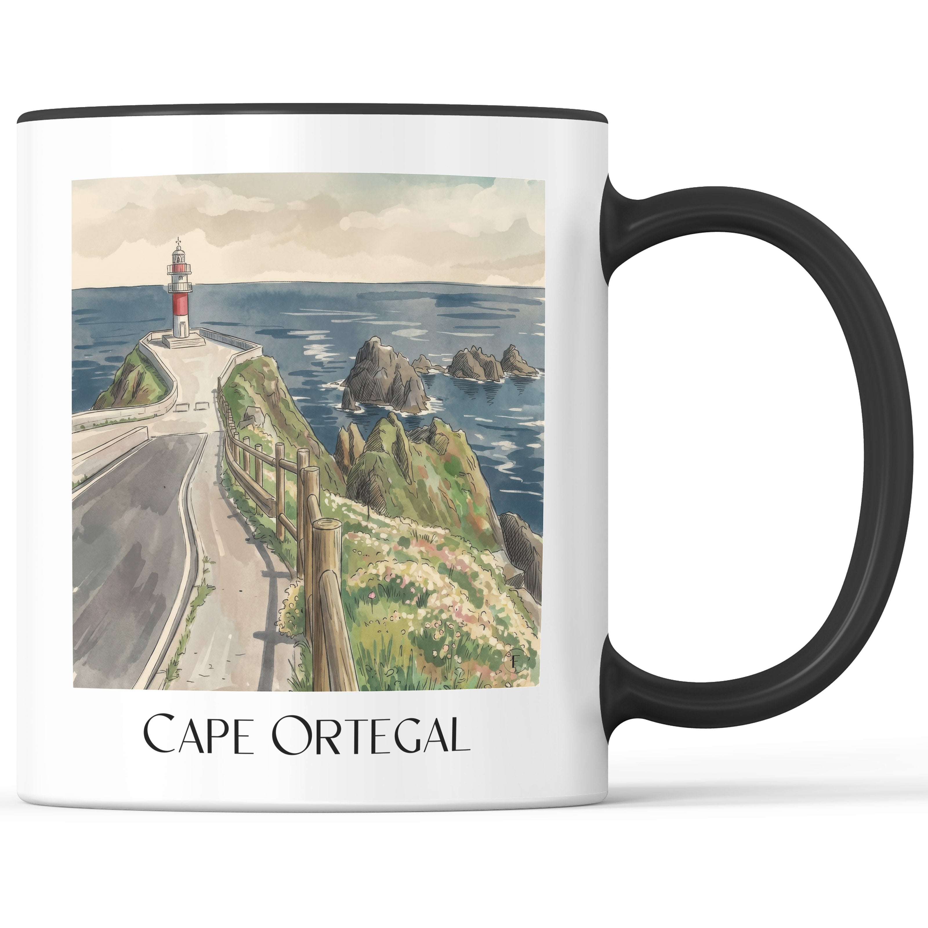 Cabo Ortegal Kaffeebecher - Spanien - Spanien Becher - Kaffeetasse im Aquarell Stil - favplace
