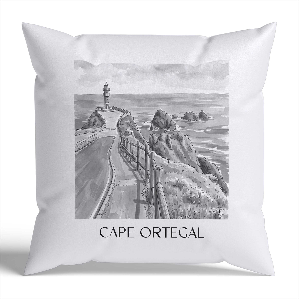 Cabo Ortegal Kissenhülle - Zierkissen Bezug - Spanien - Spanien Kissen bzw. Kissenbezug im Aquarell Schwarz-Weiß Stil - favplace