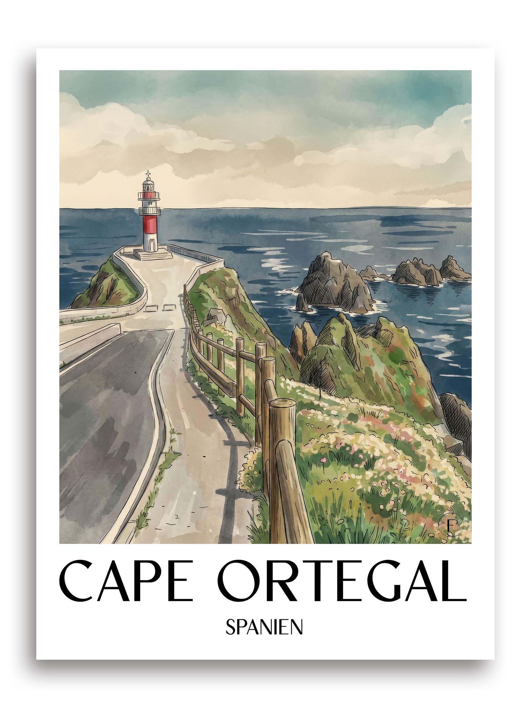 Cabo Ortegal Poster - Spanien - Spanien Kunstdruck - Aquarell von A4 bis A1 - favplace
