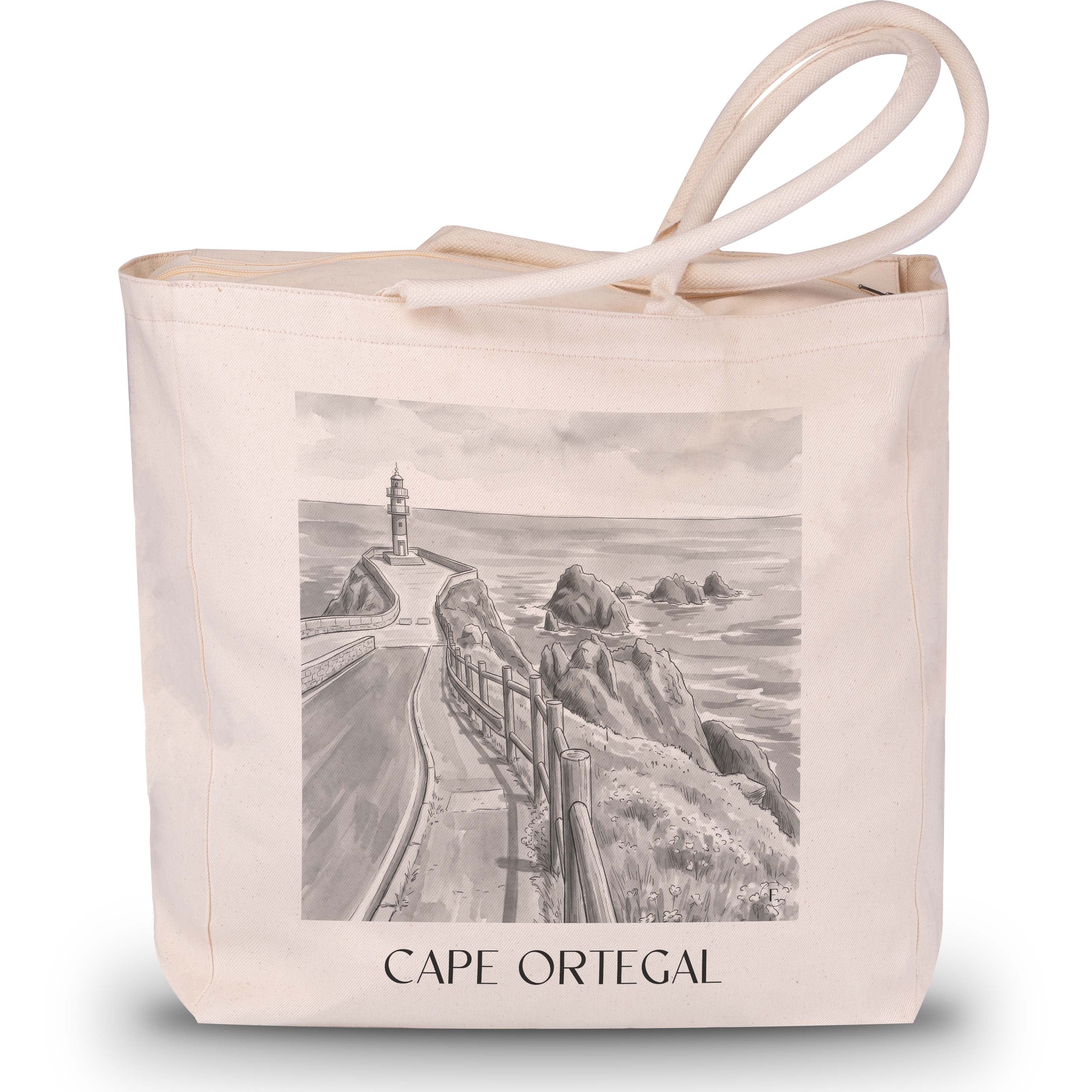 Cabo Ortegal Shopping Tasche - Spanien - Spanien Tote Bag - Einkaufstasche im Aquarell Schwarz-Weiß Stil - favplace