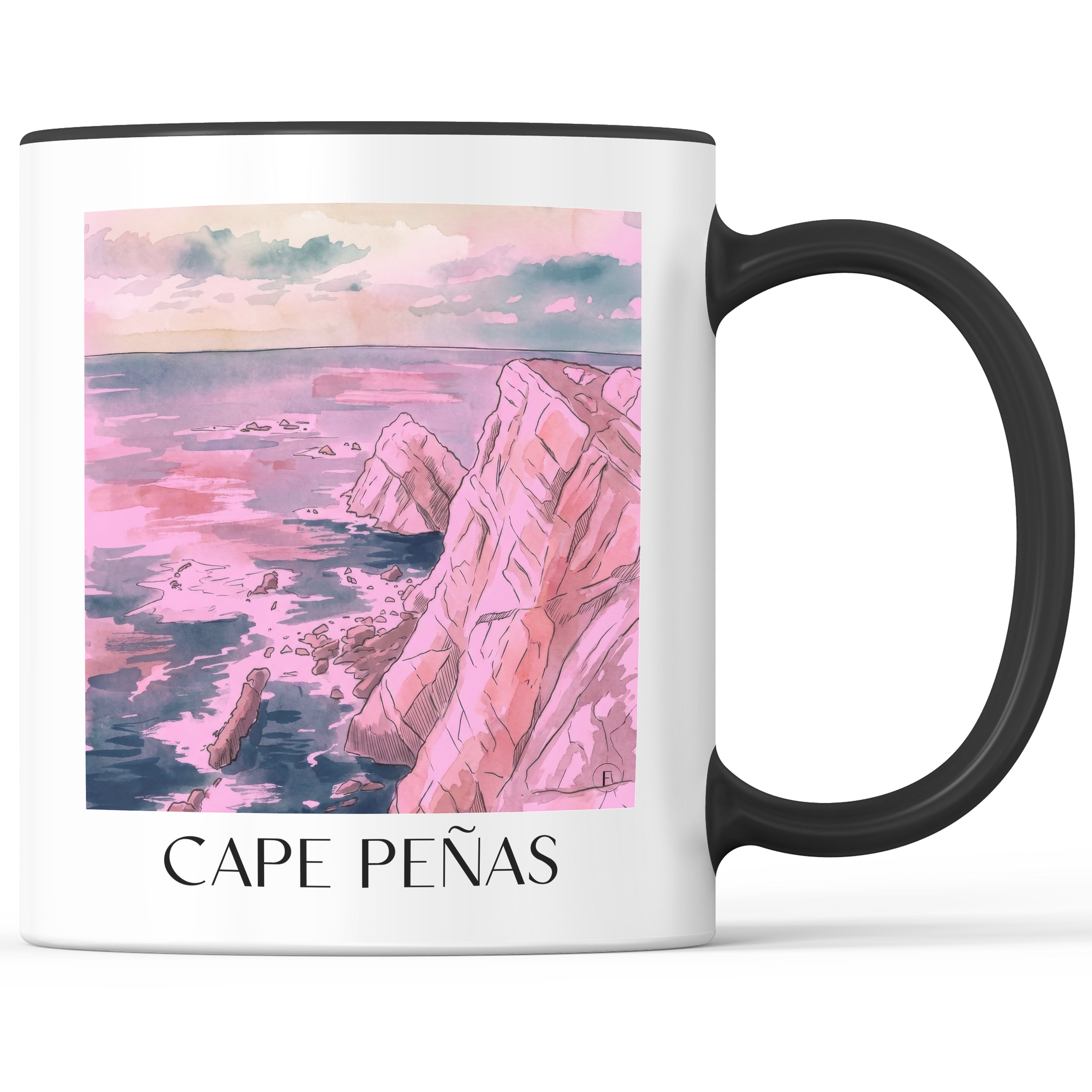 Cabo de Peñas Kaffeebecher - Spanien - Spanien Becher - Kaffeetasse im Aquarell Pink Stil - favplace